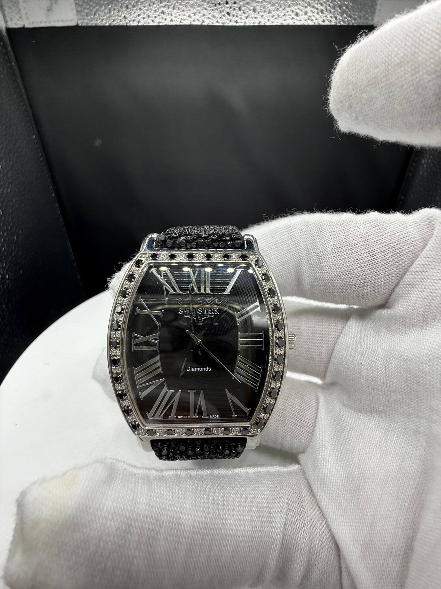 Swisstek Slimtek Natural Black & White Diamond Stingray Leather Band Watch | 38 MM | Quartz | Limited Edition