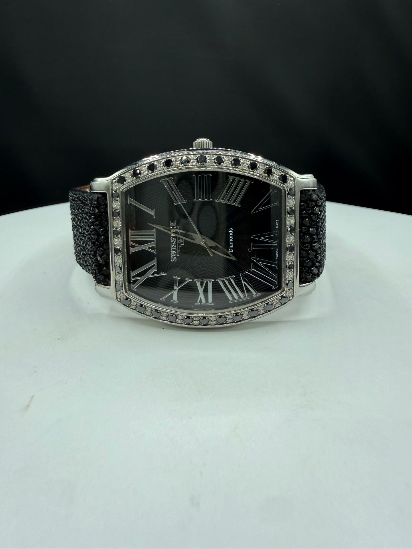 Swisstek Slimtek Natural Black & White Diamond Stingray Leather Band Watch | 38 MM | Quartz | Limited Edition
