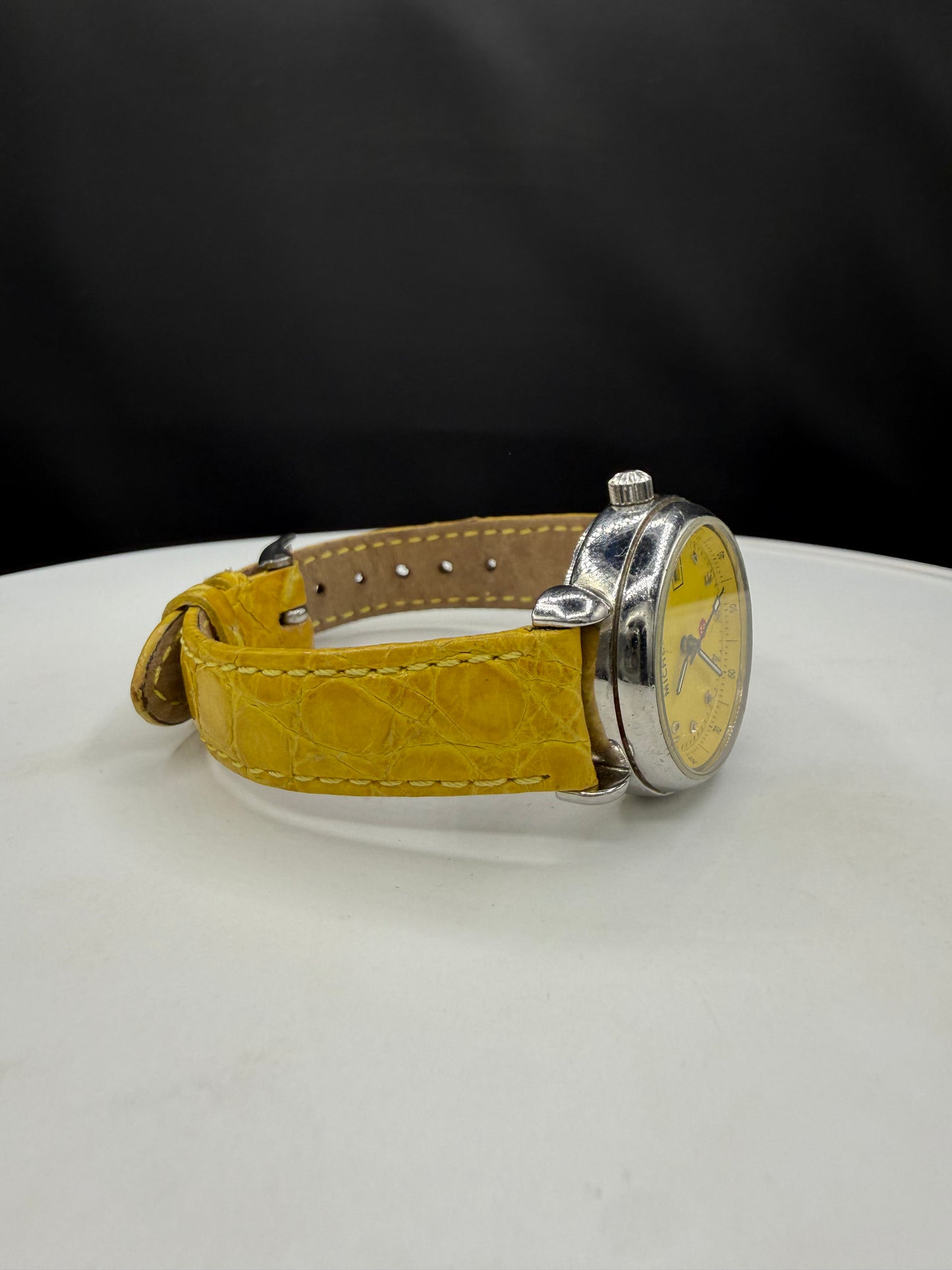 Michele Vintage Yellow Grid Dial Genuine Leather Strap Watch | 28 MM | Quartz | Ref 72-315-G | New Battery