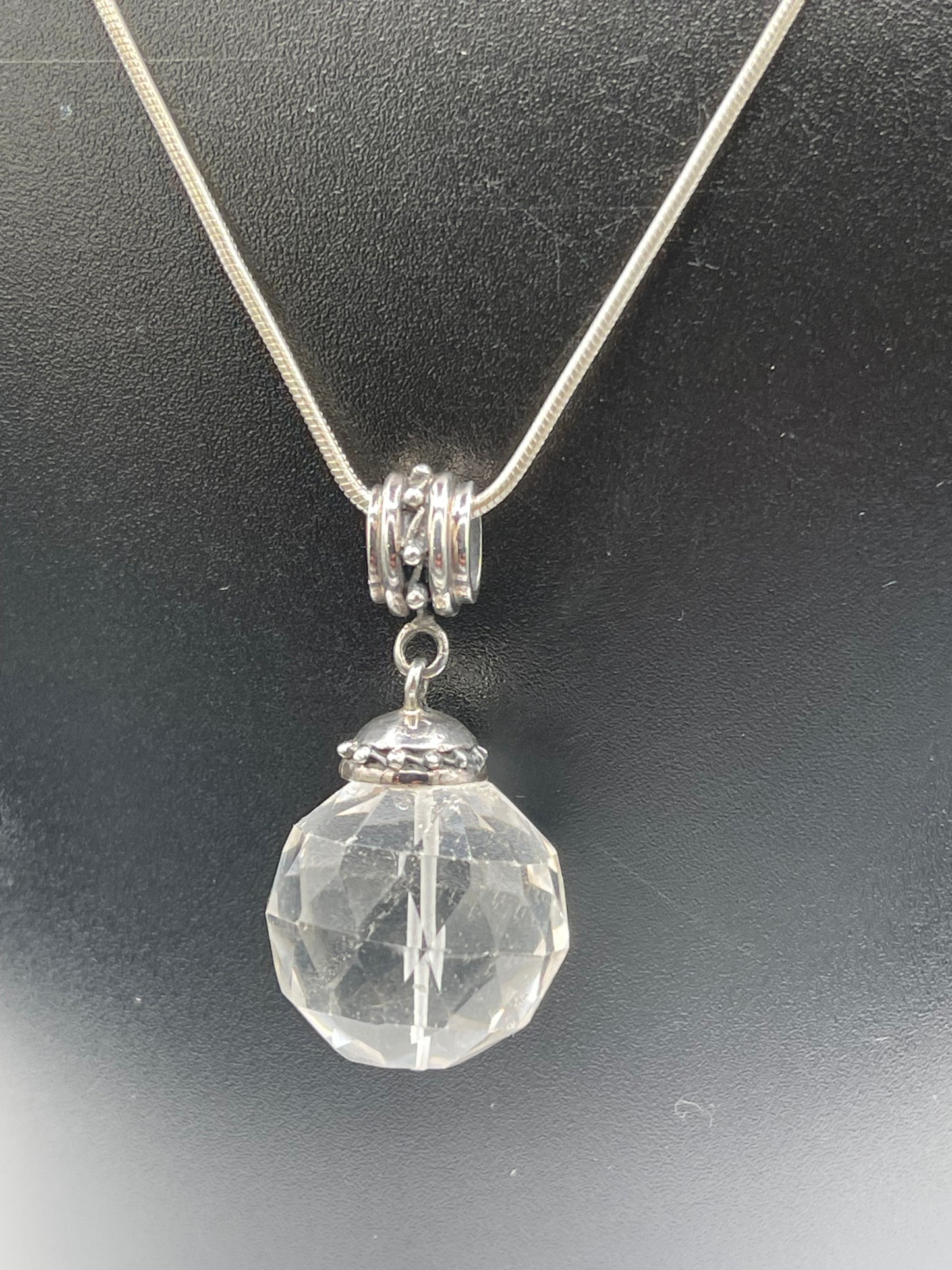 Natural Quartz Crystal Bali Style Sterling Silver Pendant & Sterling Silver Chain (19.75 inches)