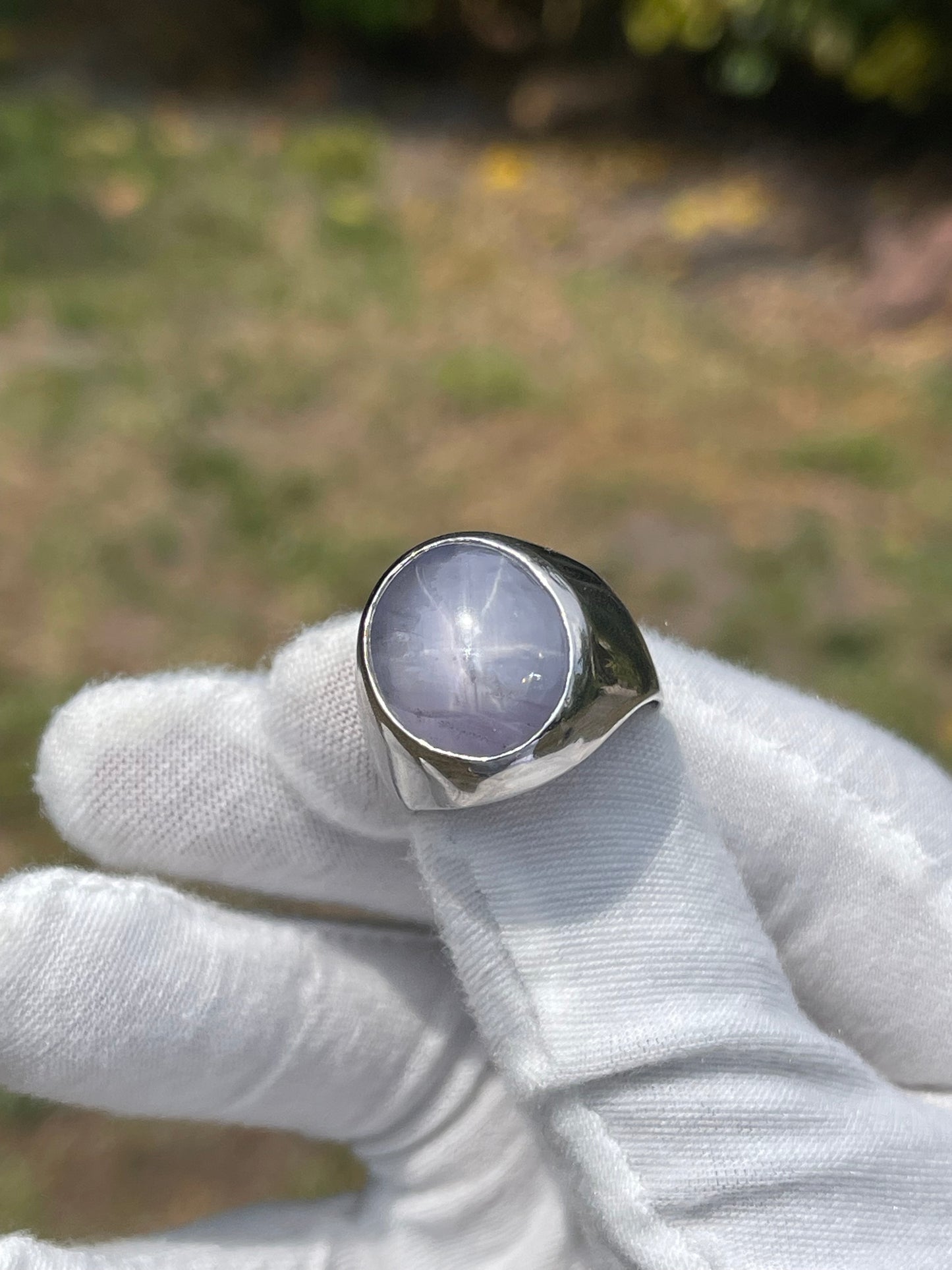Men’s Natural Star Sapphire 14k White Gold Ring | 30ct Sri Lankan Asterism | Size 10.5