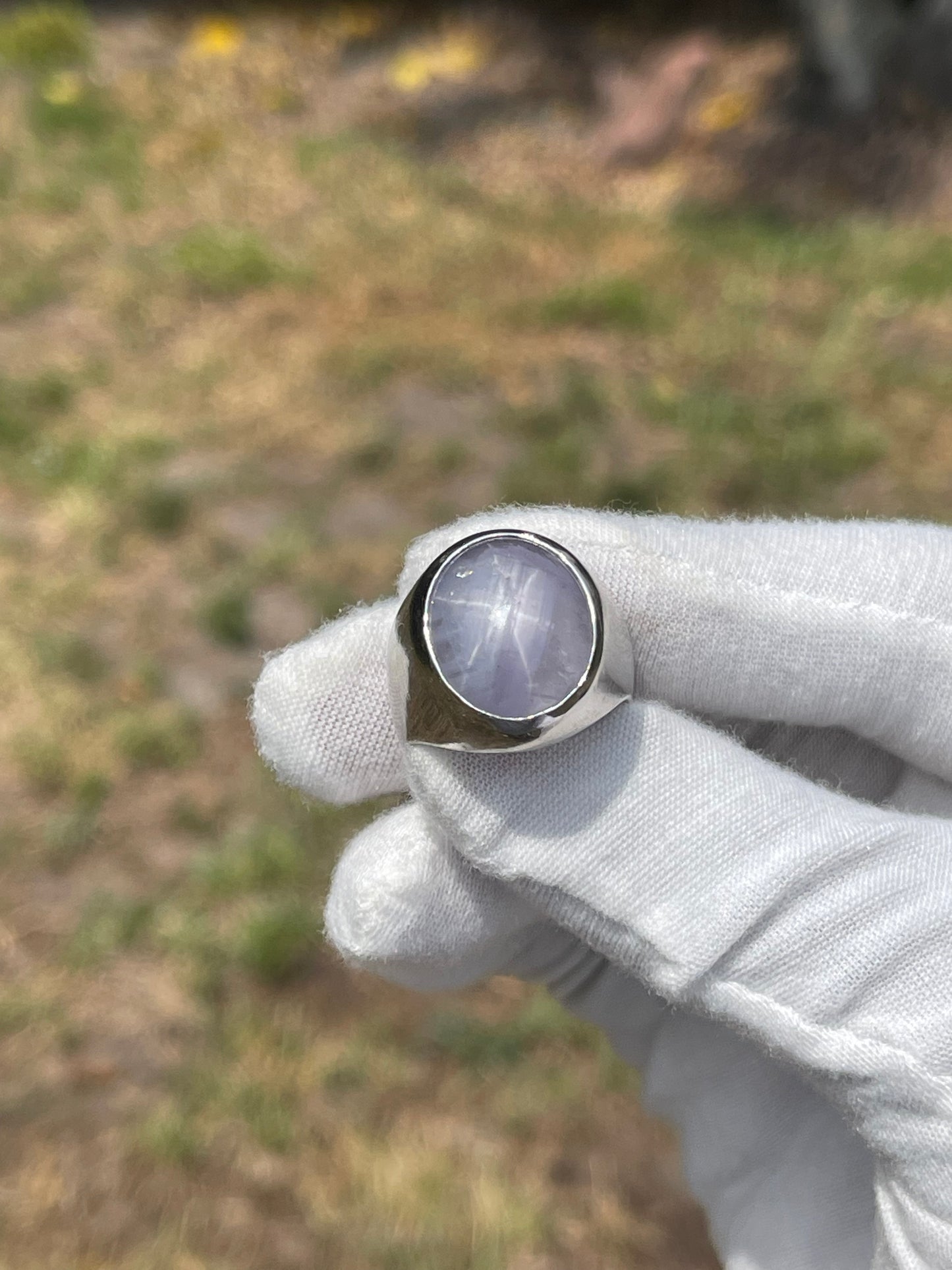 Men’s Natural Star Sapphire 14k White Gold Ring | 30ct Sri Lankan Asterism | Size 10.5