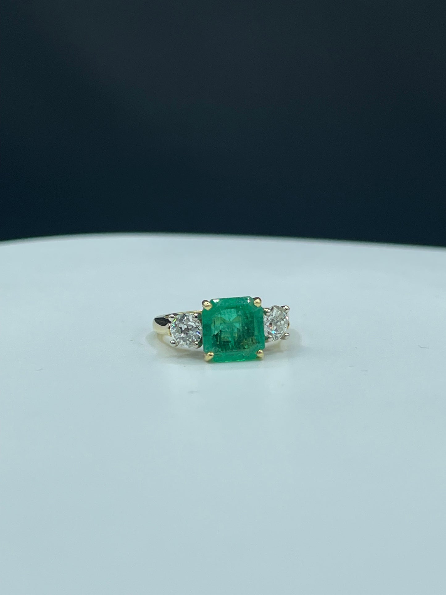 GIA Certified Natural 4.72 Carat Emerald & Diamond 18k Yellow Gold Ring | Old European Cut Diamonds