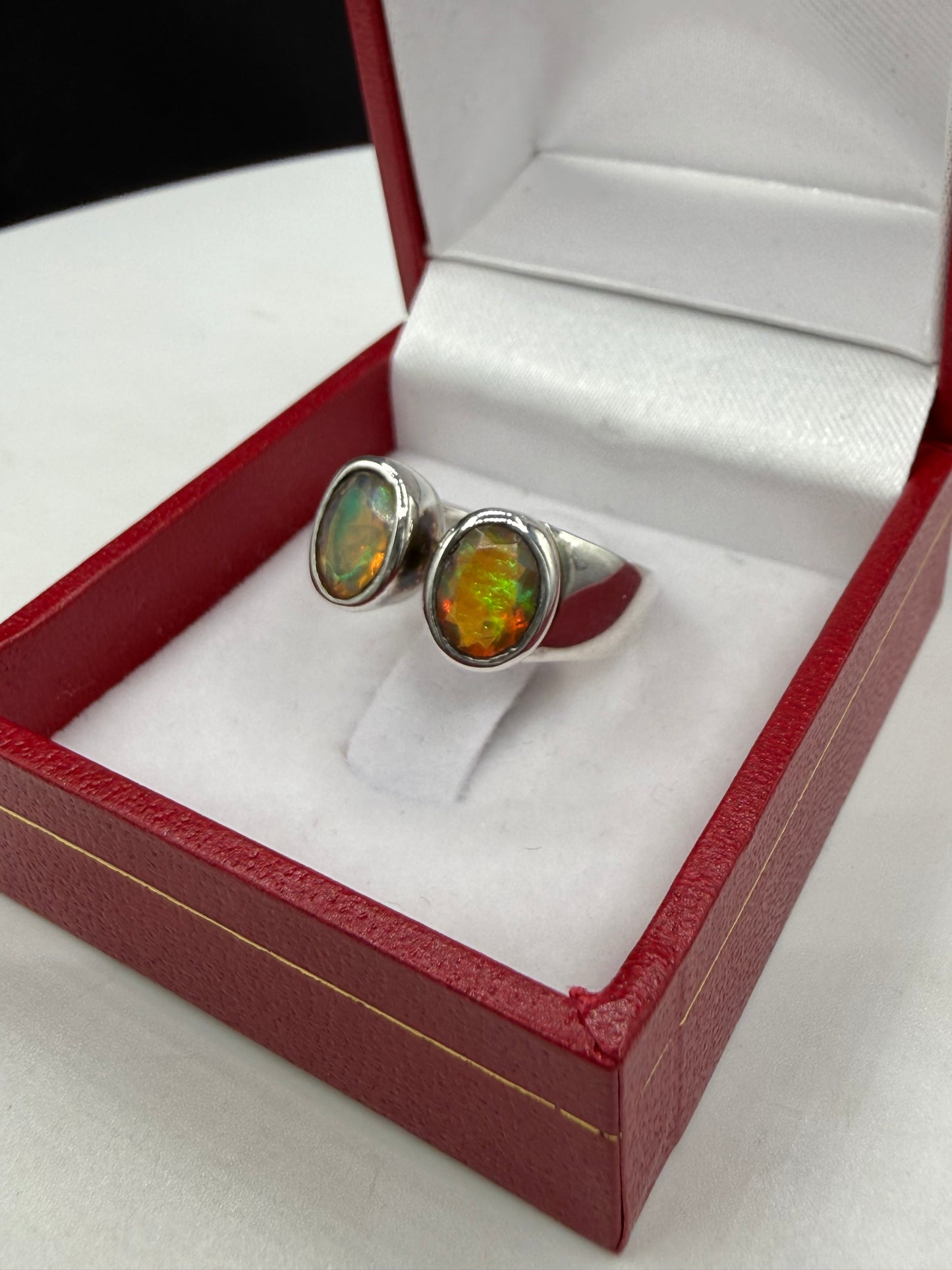 Artisan Handmade Natural Ethiopian Opal Faceted Sterling Silver Adjustable Ring | 1.40 CTW | Adjustable 7.5-8.5
