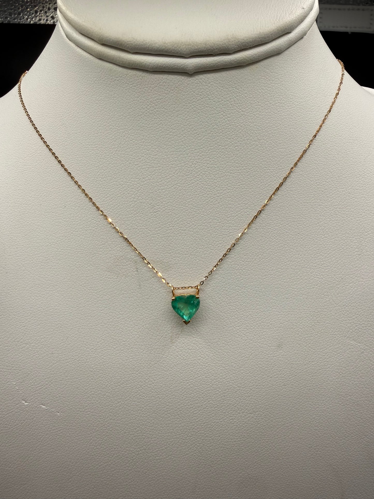 Natural Emerald Heart Pendant Necklace 14k Yellow Gold | 2.00 Carats | 17.75" Delicate Chain