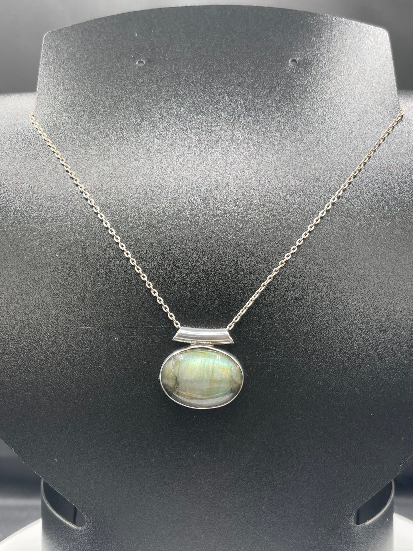 Natural Labradorite Sterling Silver Slide Pendant & Chain (17.75 Inches)
