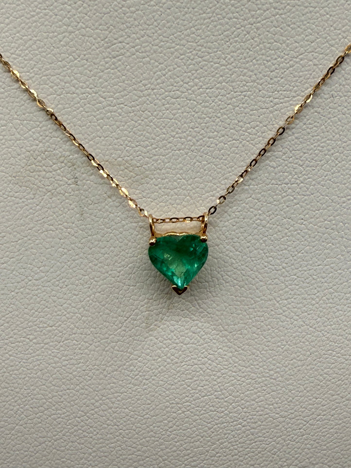 Natural Emerald Heart Pendant Necklace 14k Yellow Gold | 2.00 Carats | 17.75" Delicate Chain