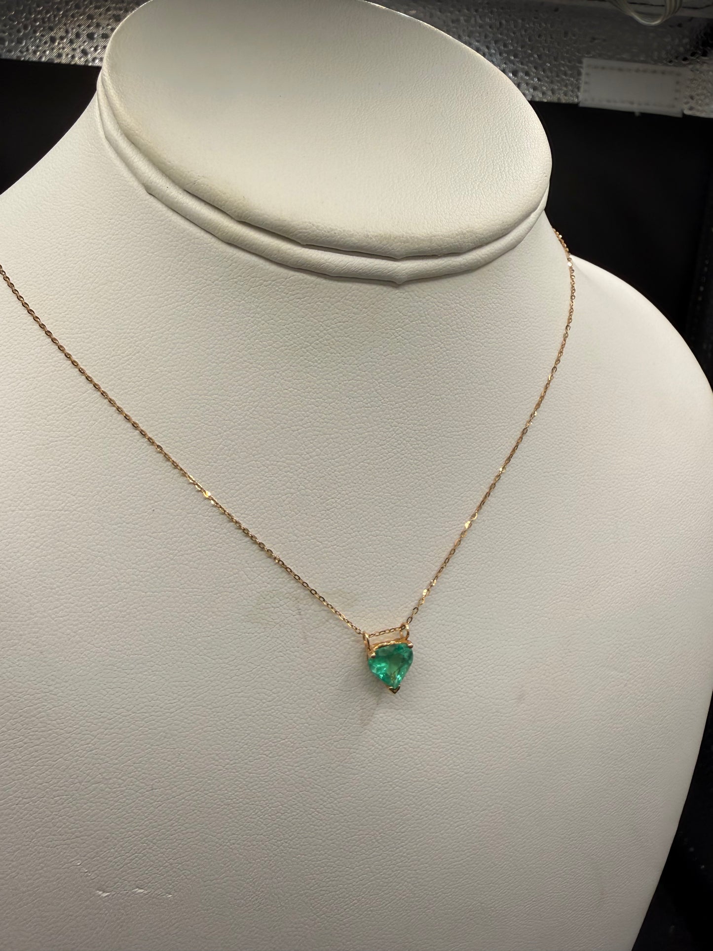 Natural Emerald Heart Pendant Necklace 14k Yellow Gold | 2.00 Carats | 17.75" Delicate Chain