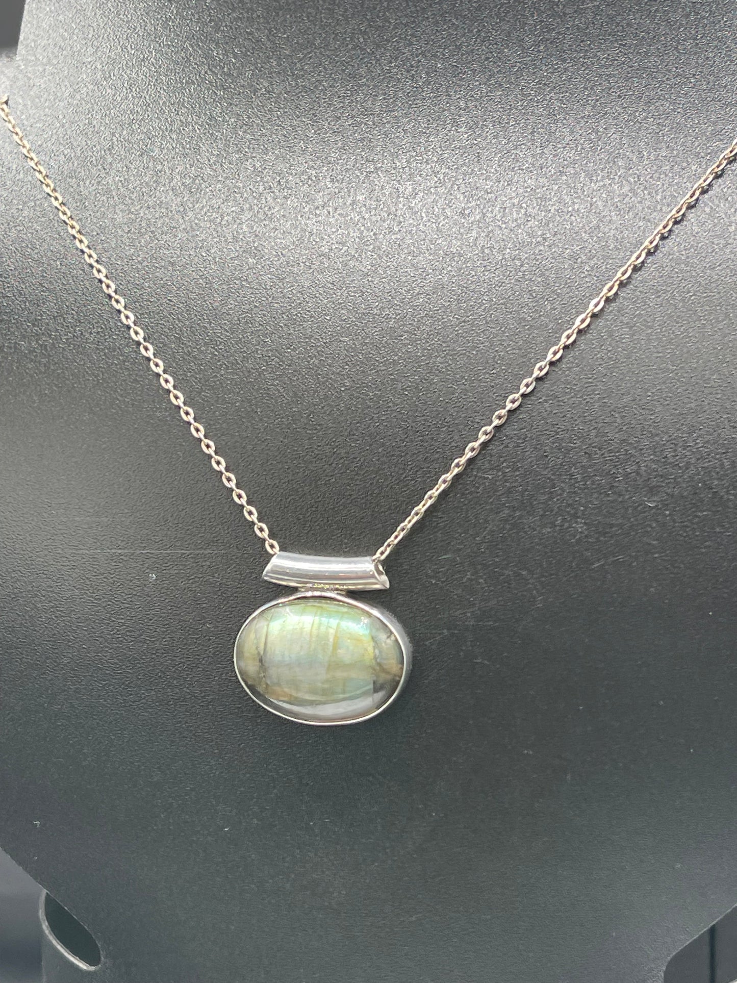 Natural Labradorite Sterling Silver Slide Pendant & Chain (17.75 Inches)