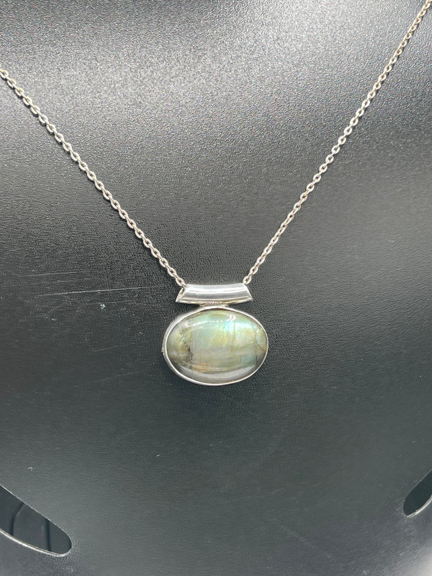 Natural Labradorite Sterling Silver Slide Pendant & Chain (17.75 Inches)