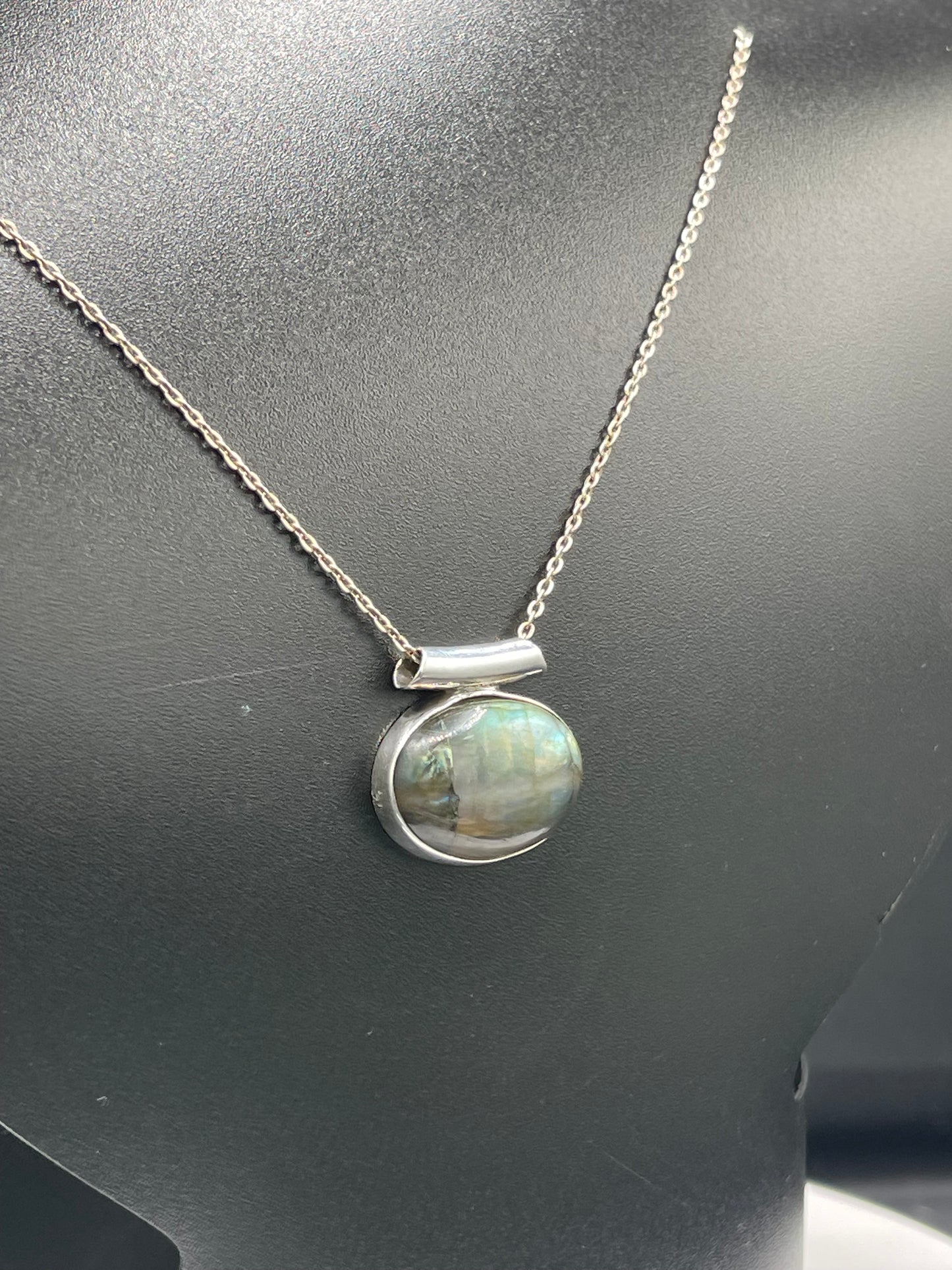 Natural Labradorite Sterling Silver Slide Pendant & Chain (17.75 Inches)