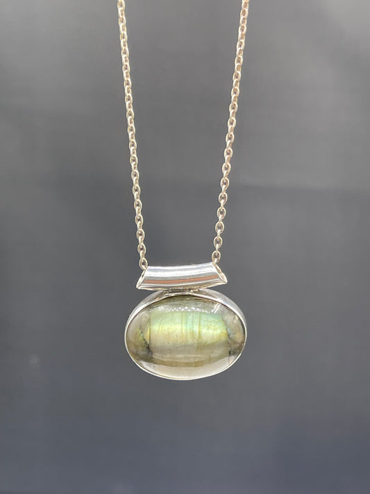 Natural Labradorite Sterling Silver Slide Pendant & Chain (17.75 Inches)