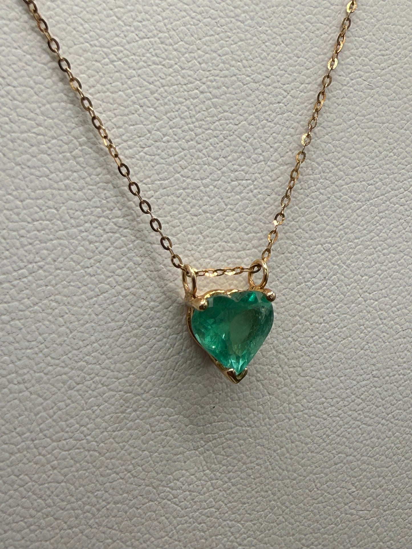 Natural Emerald Heart Pendant Necklace 14k Yellow Gold | 2.00 Carats | 17.75" Delicate Chain