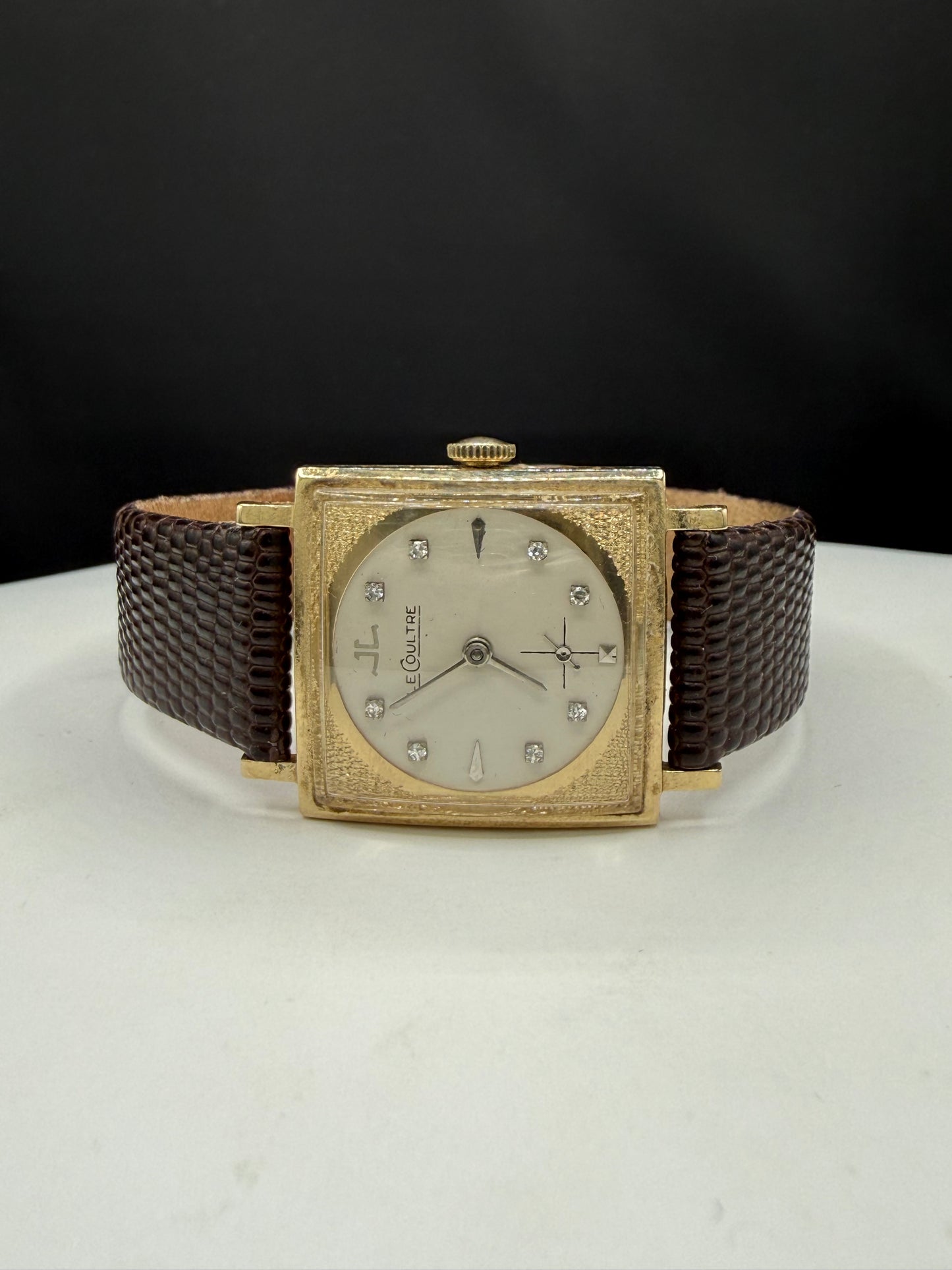 Vintage LeCoultre 14k Yellow Gold Diamond Dial Watch 26x35mm Manual Wind K&L Case | 1950s Cal 480 Dress Watch
