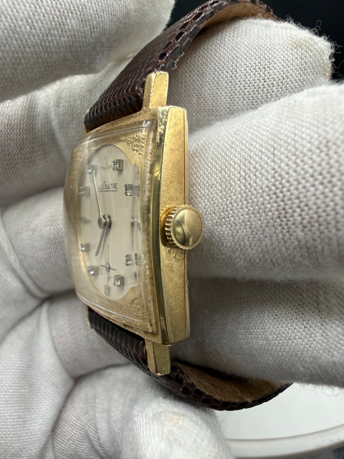Vintage LeCoultre 14k Yellow Gold Diamond Dial Watch 26x35mm Manual Wind K&L Case | 1950s Cal 480 Dress Watch