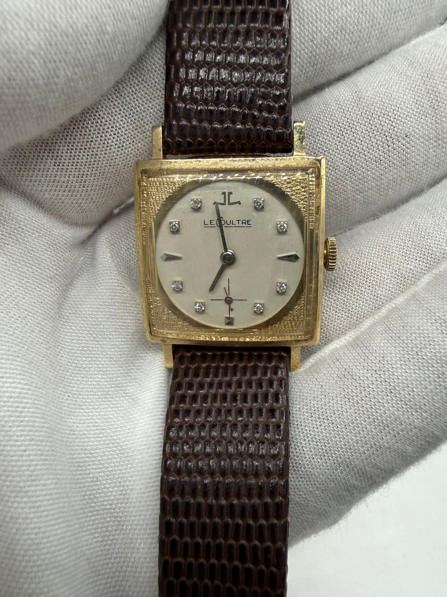 Vintage LeCoultre 14k Yellow Gold Diamond Dial Watch 26x35mm Manual Wind K&L Case | 1950s Cal 480 Dress Watch