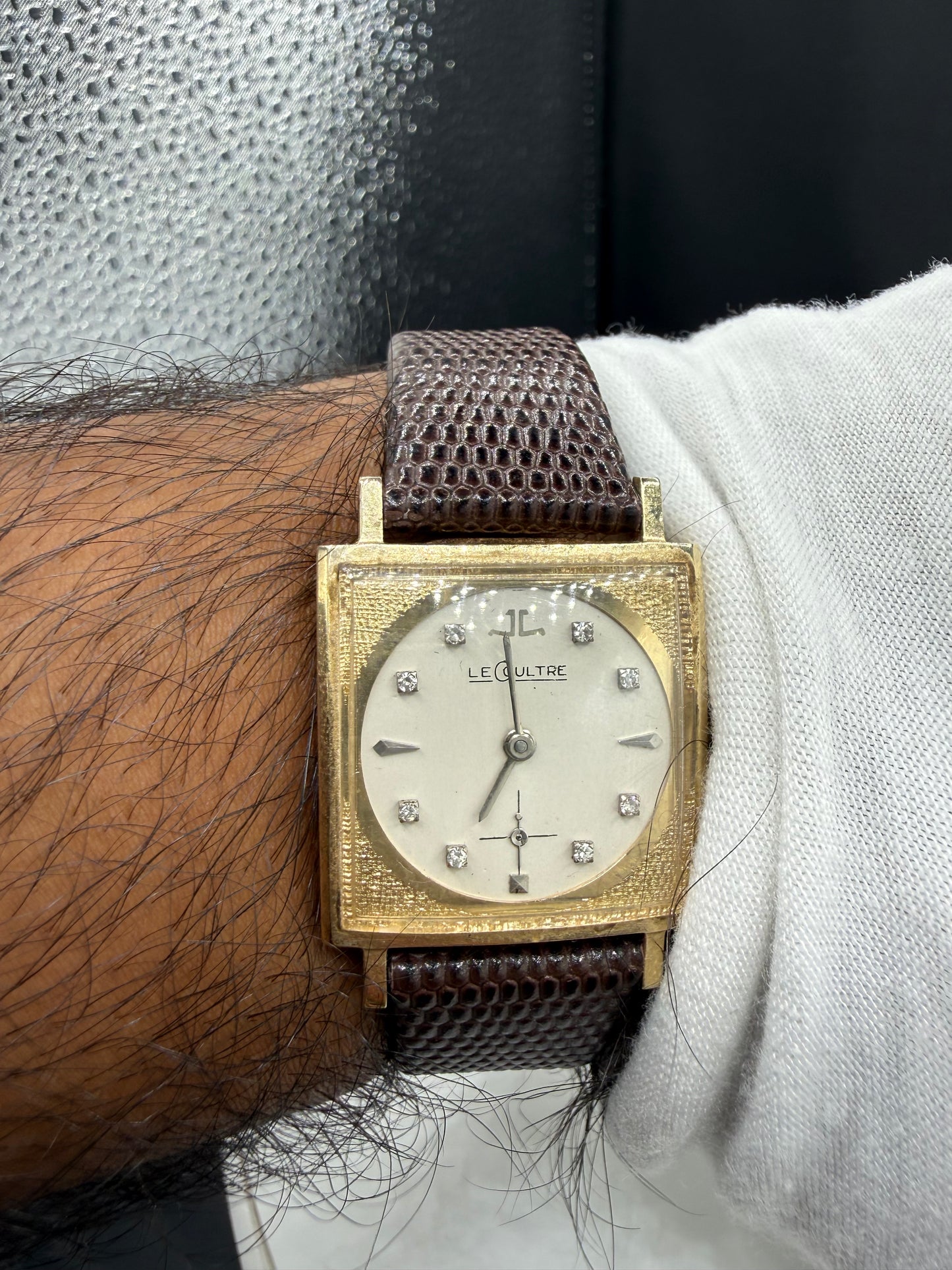 Vintage LeCoultre 14k Yellow Gold Diamond Dial Watch 26x35mm Manual Wind K&L Case | 1950s Cal 480 Dress Watch