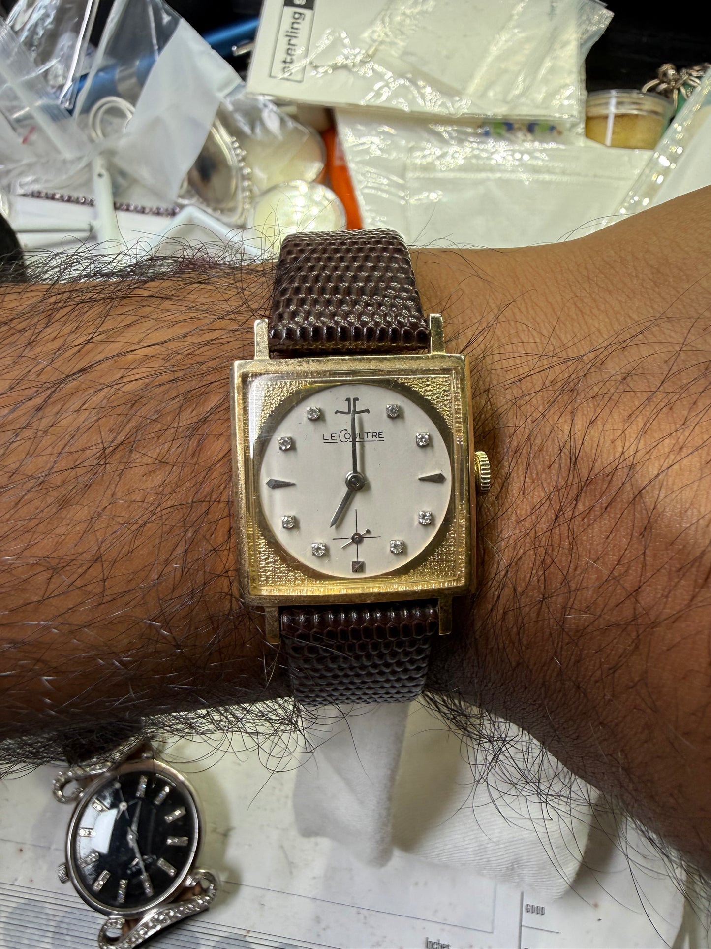 Vintage LeCoultre 14k Yellow Gold Diamond Dial Watch 26x35mm Manual Wind K&L Case | 1950s Cal 480 Dress Watch