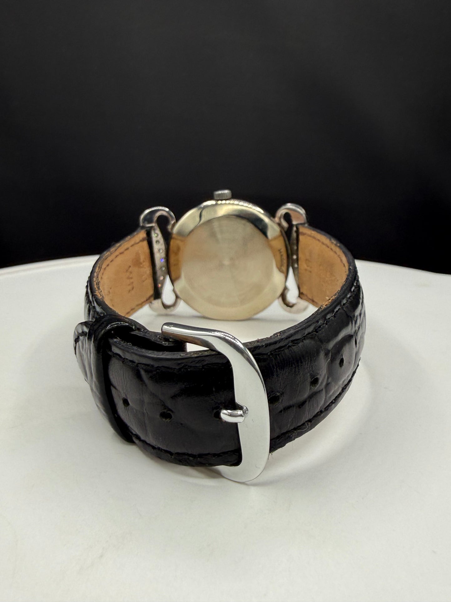 Vintage Longines 14k White Gold Diamond Dial & Mustache Lugs Tuxedo Watch 30mm
