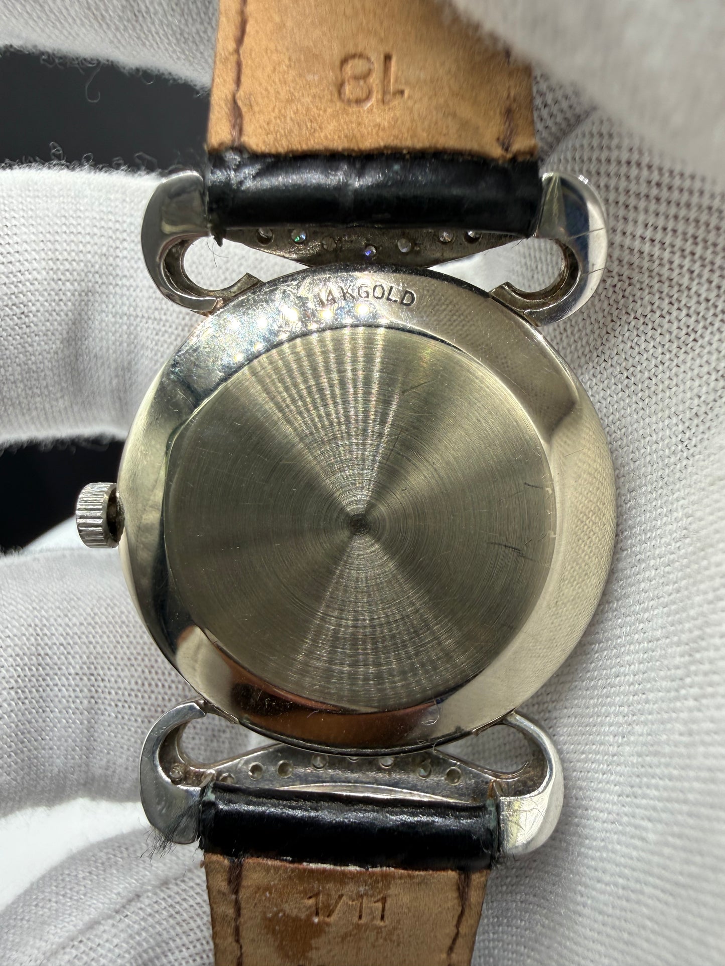 Vintage Longines 14k White Gold Diamond Dial & Mustache Lugs Tuxedo Watch 30mm