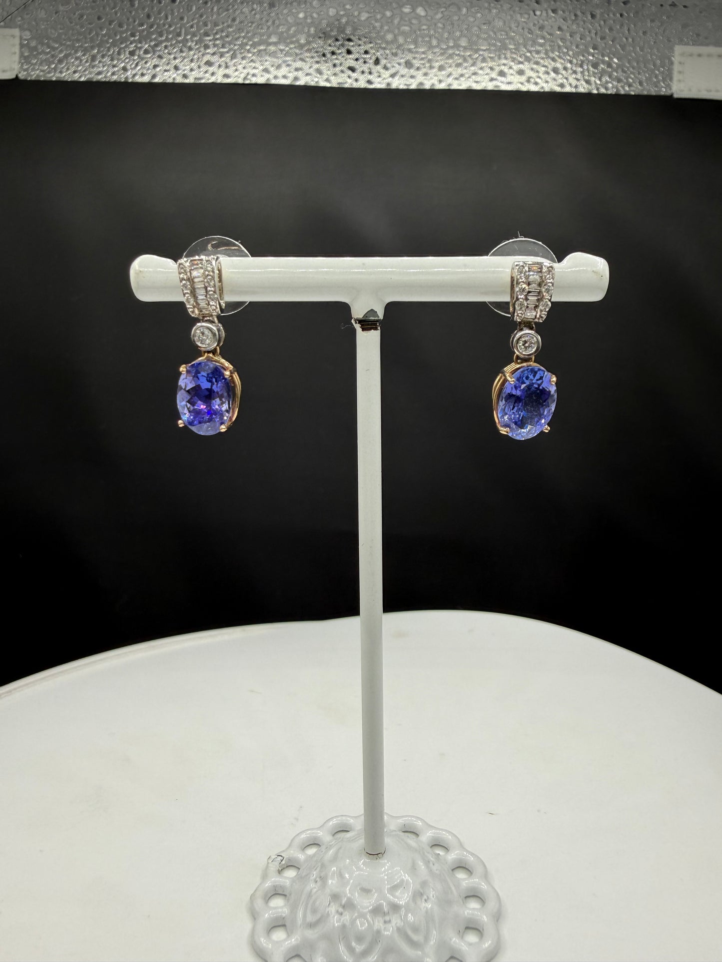 Vintage Natural Tanzanite & Diamond 14k Yellow + White Gold Dangle Earrings | 6.65 Ct Tanzanite | 0.50 Diamonds