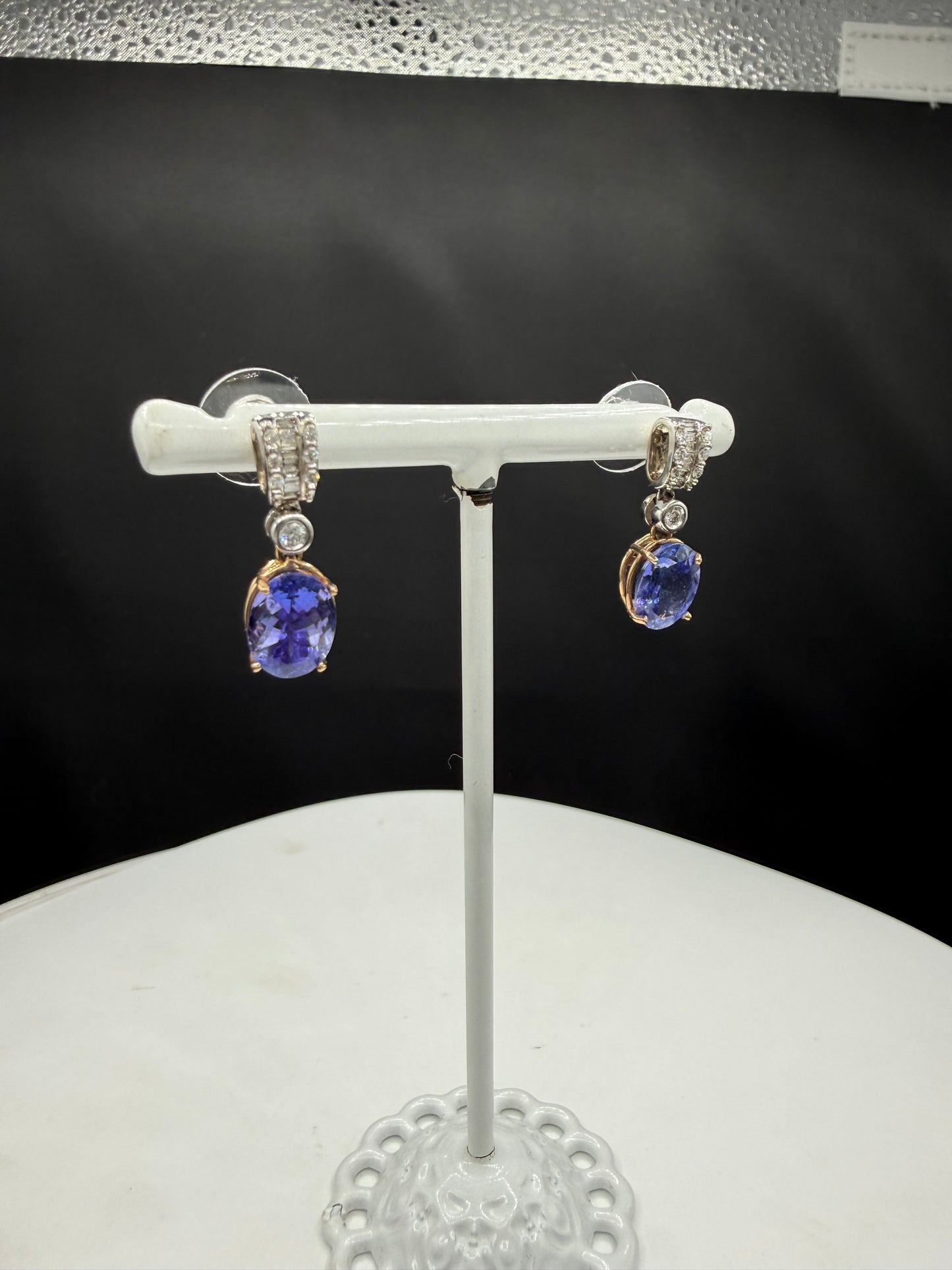 Vintage Natural Tanzanite & Diamond 14k Yellow + White Gold Dangle Earrings | 6.65 Ct Tanzanite | 0.50 Diamonds