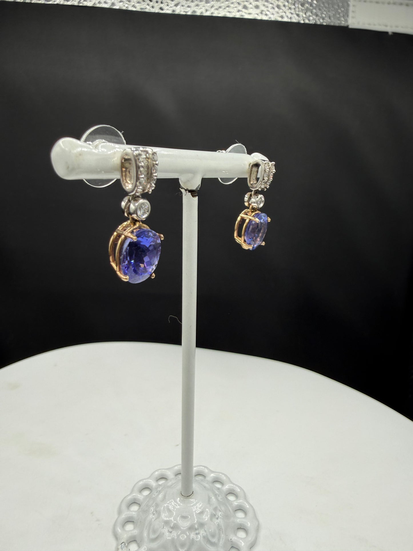 Vintage Natural Tanzanite & Diamond 14k Yellow + White Gold Dangle Earrings | 6.65 Ct Tanzanite | 0.50 Diamonds