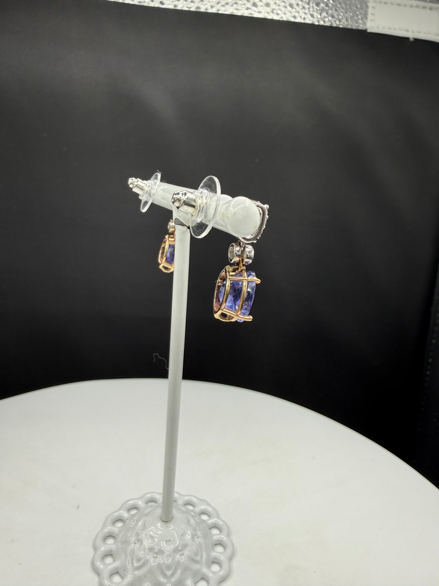 Vintage Natural Tanzanite & Diamond 14k Yellow + White Gold Dangle Earrings | 6.65 Ct Tanzanite | 0.50 Diamonds