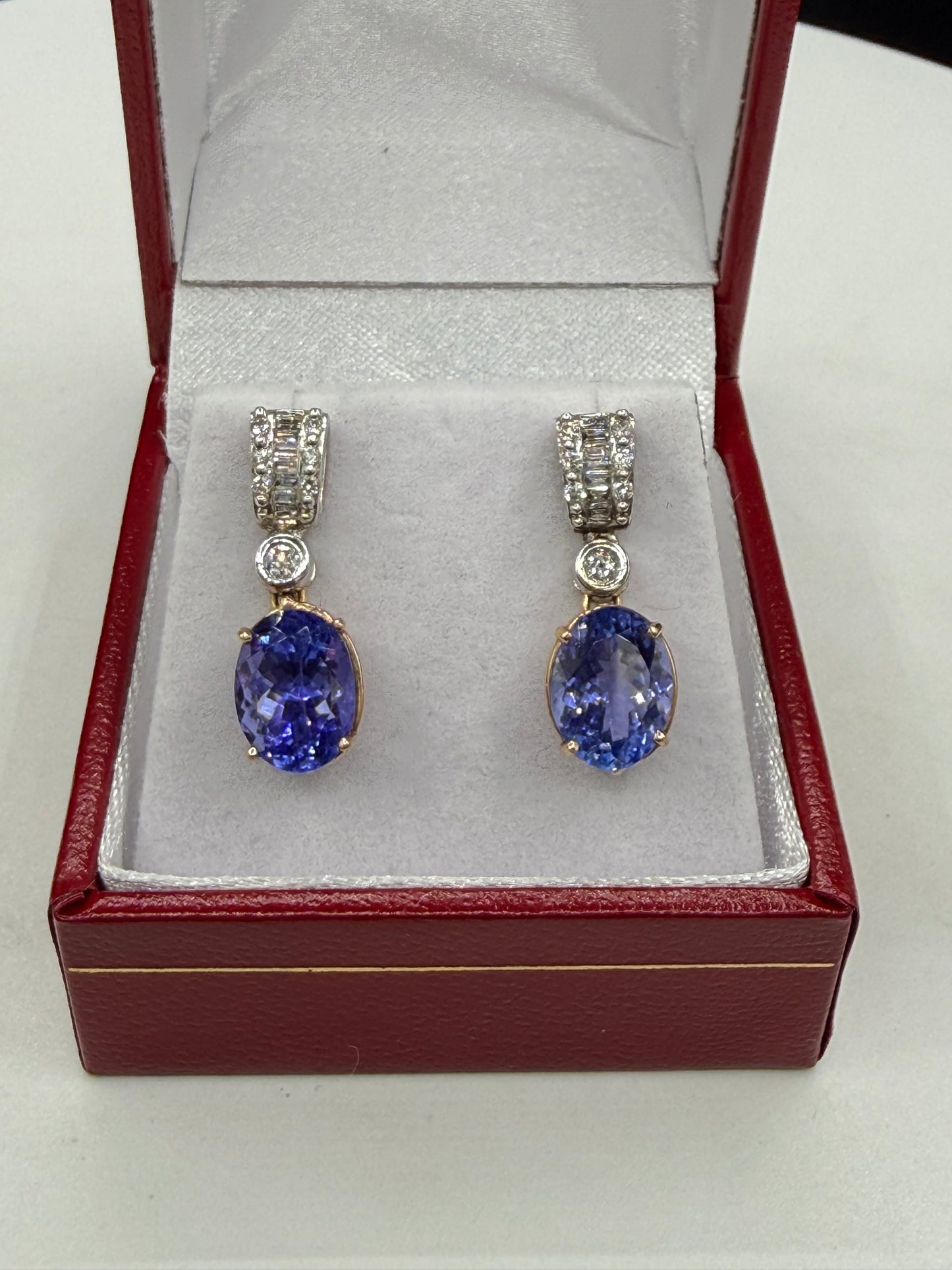 Vintage Natural Tanzanite & Diamond 14k Yellow + White Gold Dangle Earrings | 6.65 Ct Tanzanite | 0.50 Diamonds