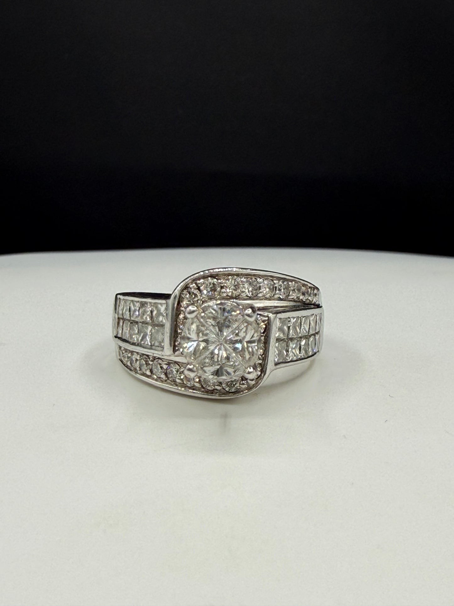 3.47 Carat Natural Diamond 18K White Gold Engagement Ring | Size 8.25