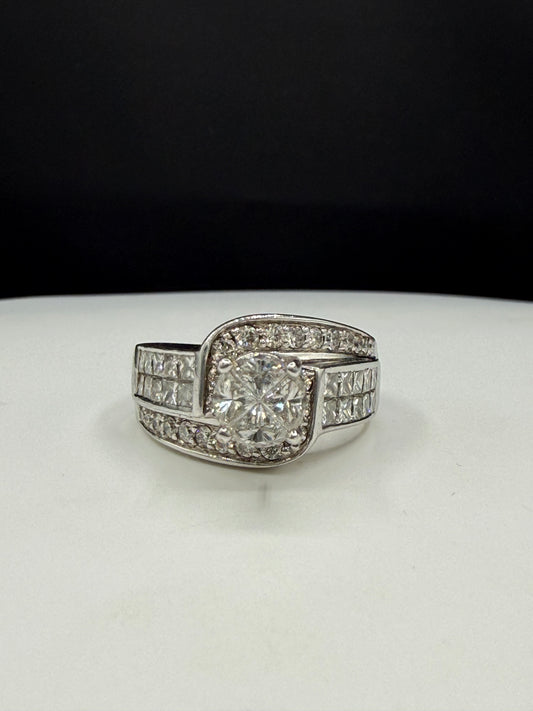 3.47 Carat Natural Diamond 18K White Gold Engagement Ring | Size 8.25