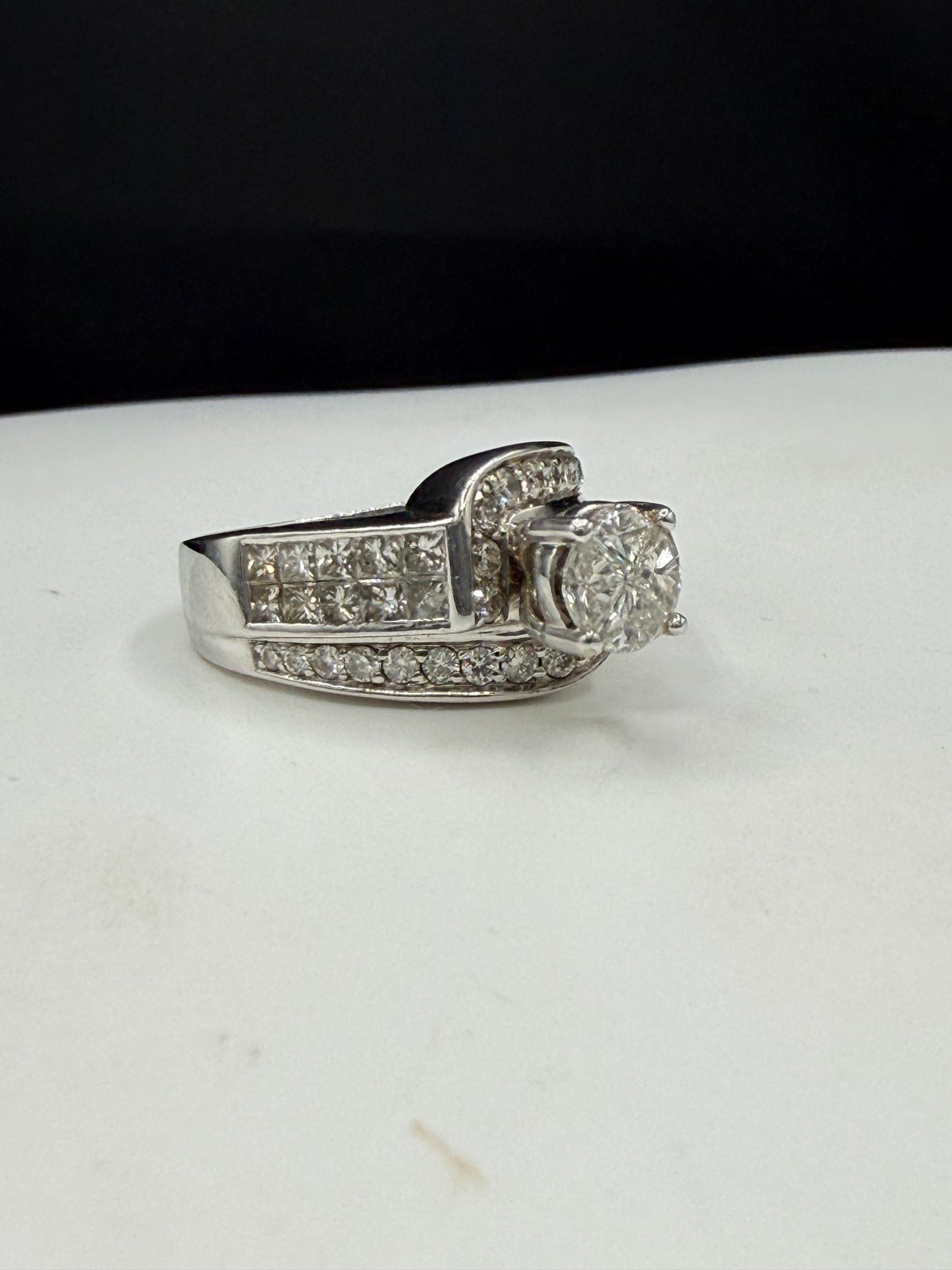 3.47 Carat Natural Diamond 18K White Gold Engagement Ring | Size 8.25