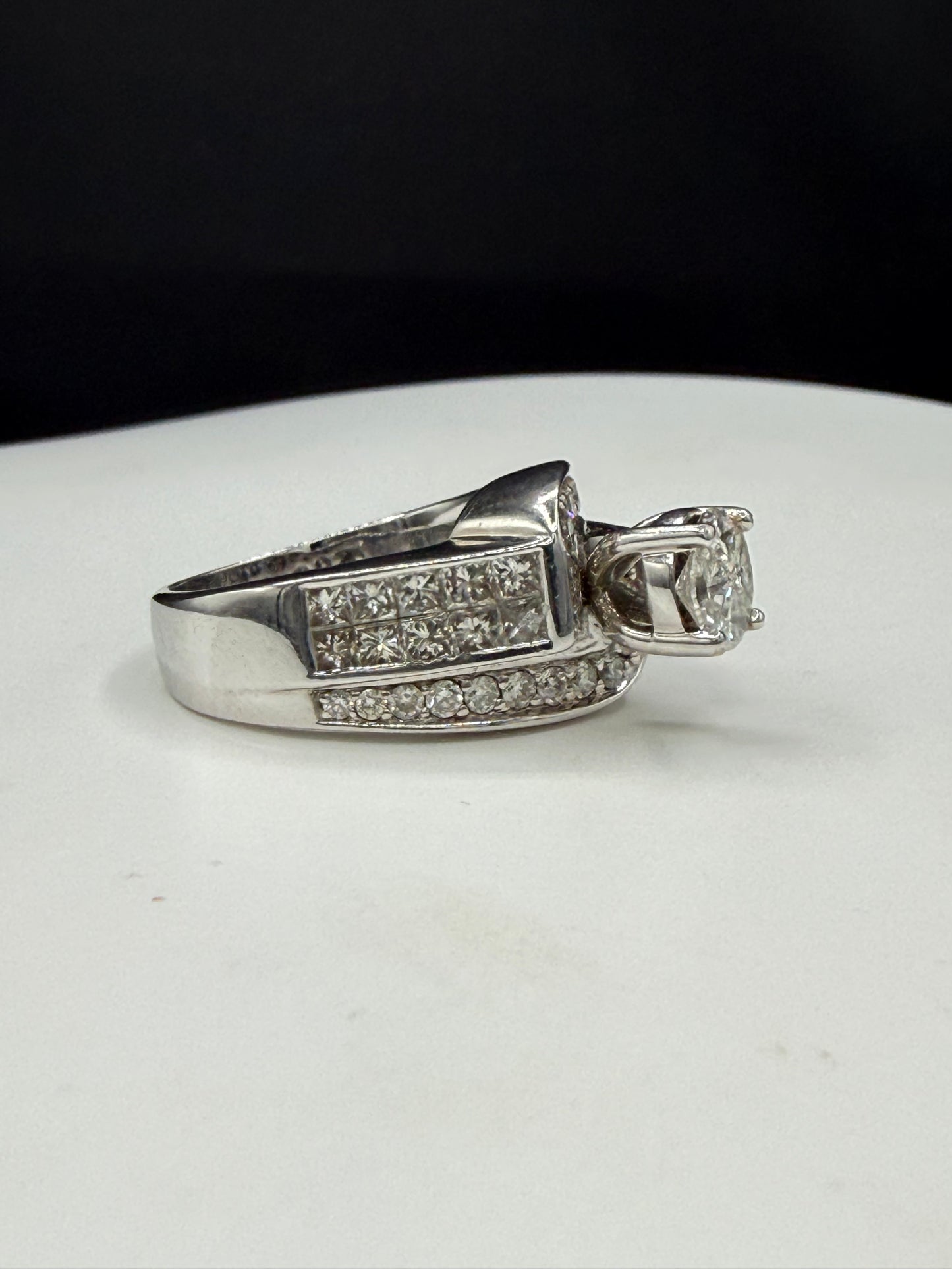 3.47 Carat Natural Diamond 18K White Gold Engagement Ring | Size 8.25