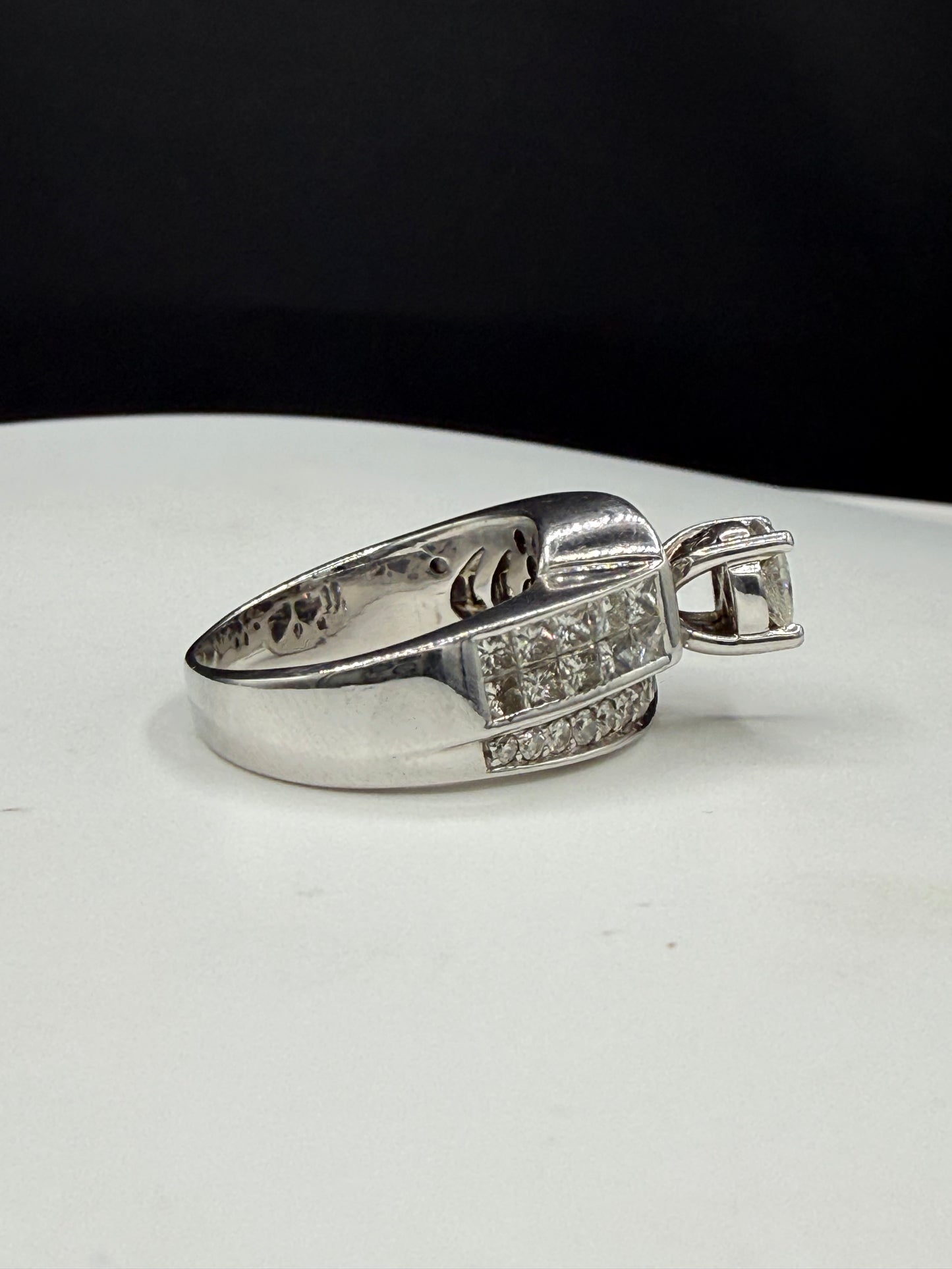 3.47 Carat Natural Diamond 18K White Gold Engagement Ring | Size 8.25