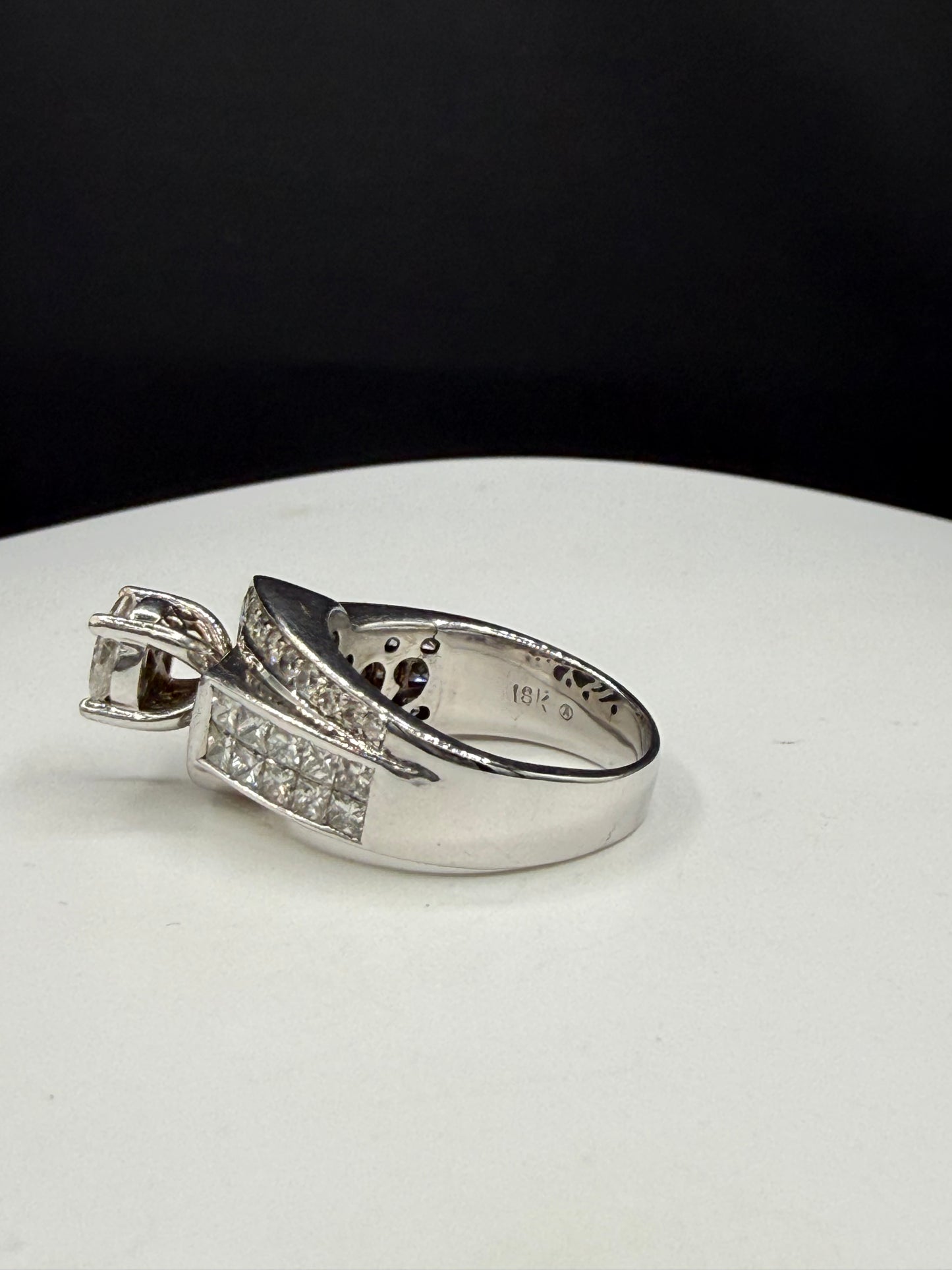 3.47 Carat Natural Diamond 18K White Gold Engagement Ring | Size 8.25