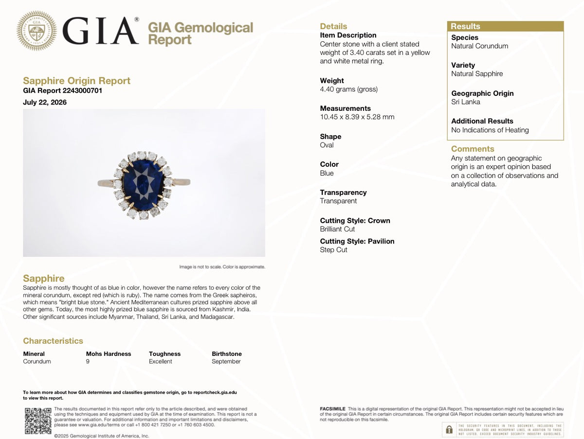 GIA Certified 3.40 Ct Natural Unheated Royal Sri Lankan Blue Sapphire & Diamond Halo Engagement Ring | 0.40 Ct Diamonds | Size 6.25
