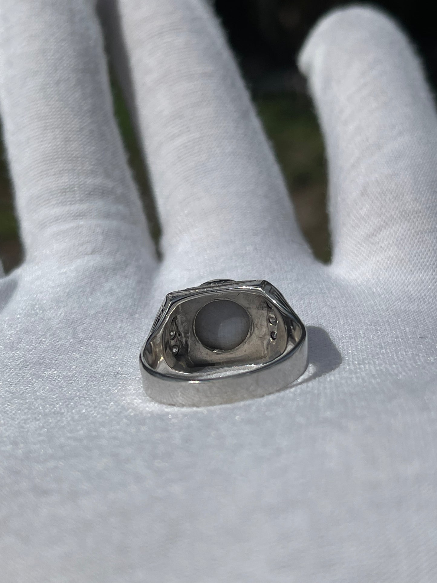 Vintage Men’s 19k Natural Star Sapphire & Diamond White Gold Shriner Ring (Size 10.25)