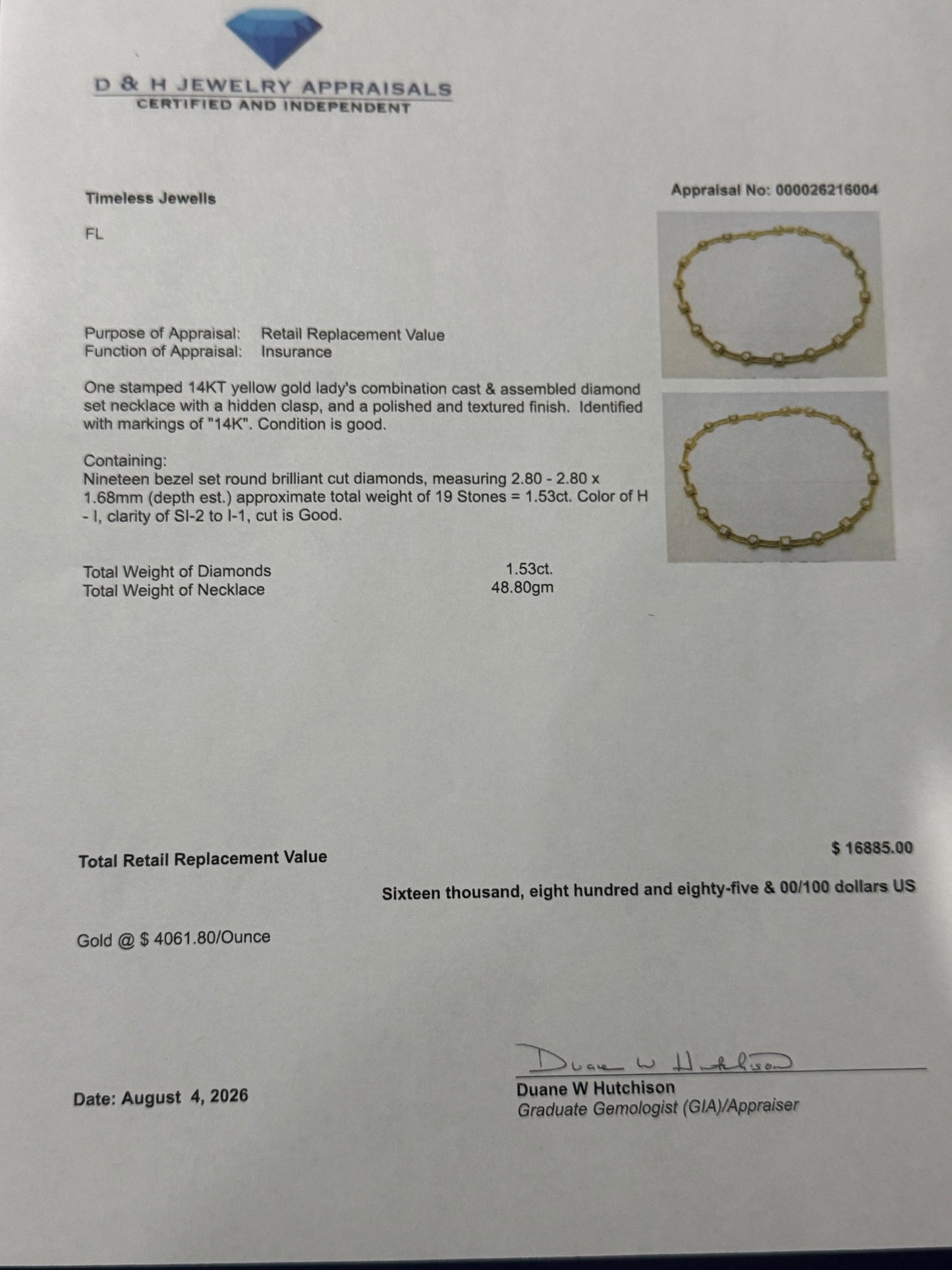 1.53 CT Natural Diamond Station Solid 14K Yellow Gold Necklace | 48.80 Grams | 16"