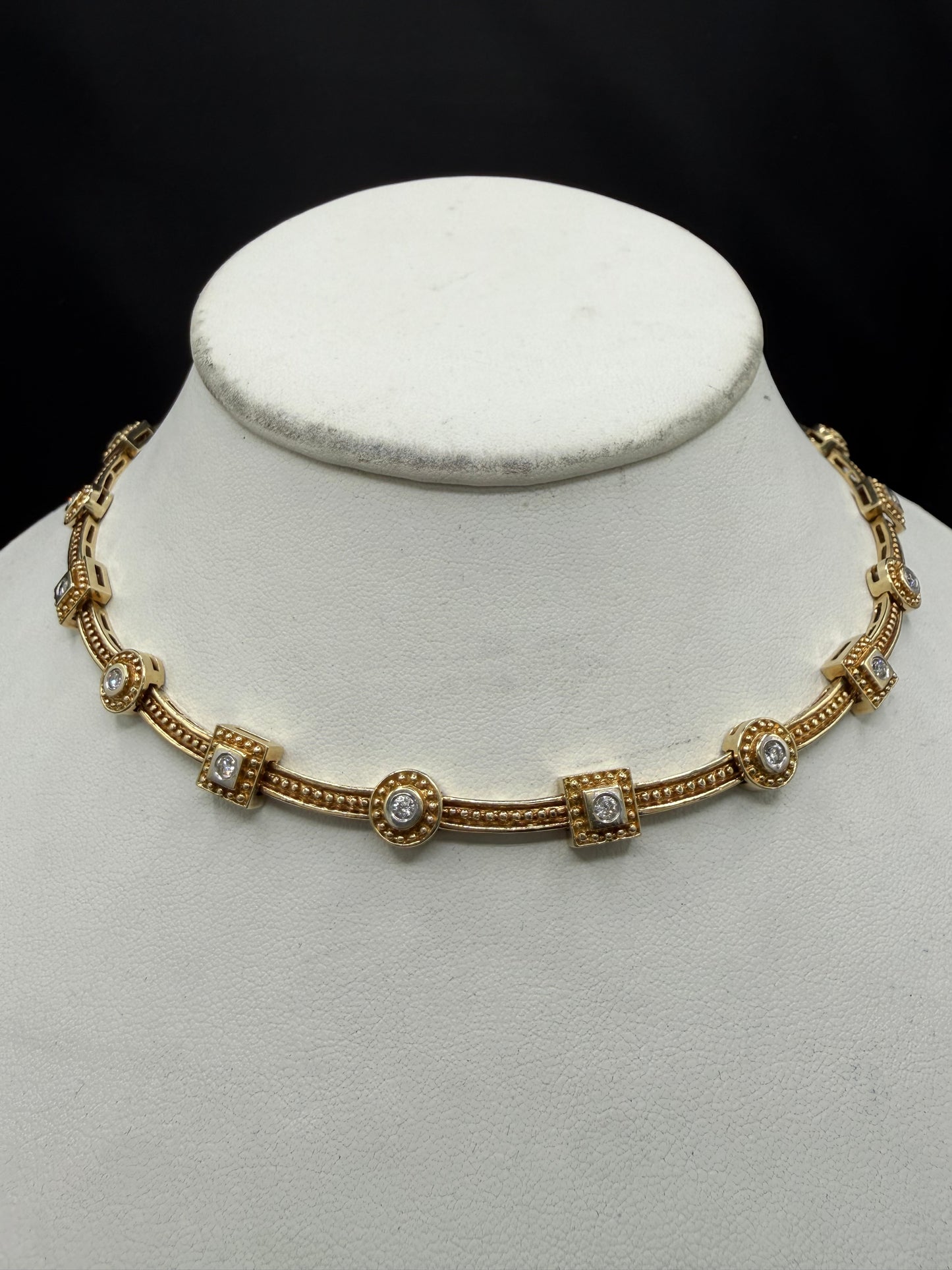 1.53 CT Natural Diamond Station Solid 14K Yellow Gold Necklace | 48.80 Grams | 16"