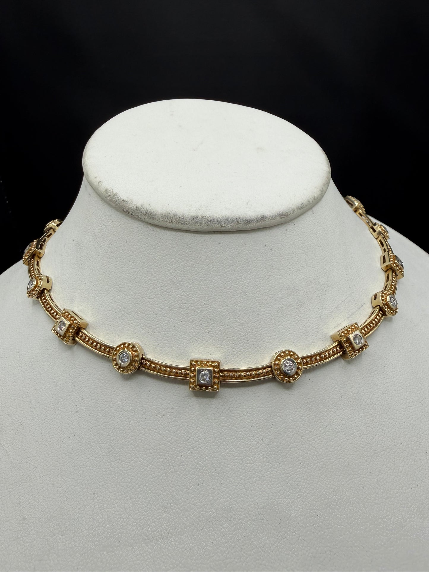 1.53 CT Natural Diamond Station Solid 14K Yellow Gold Necklace | 48.80 Grams | 16"