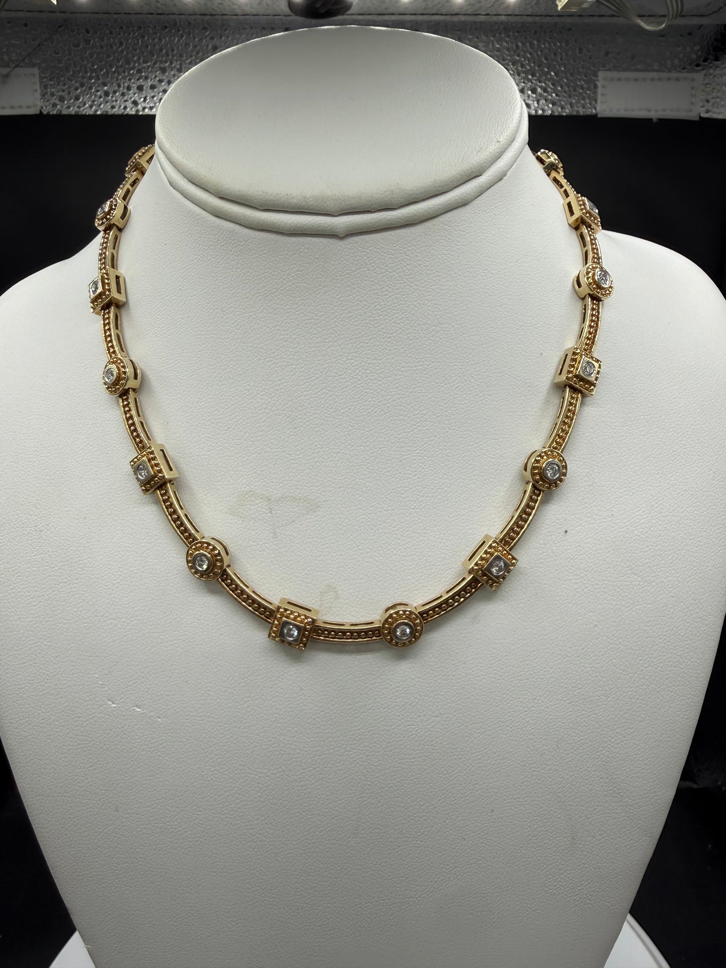 1.53 CT Natural Diamond Station Solid 14K Yellow Gold Necklace | 48.80 Grams | 16"