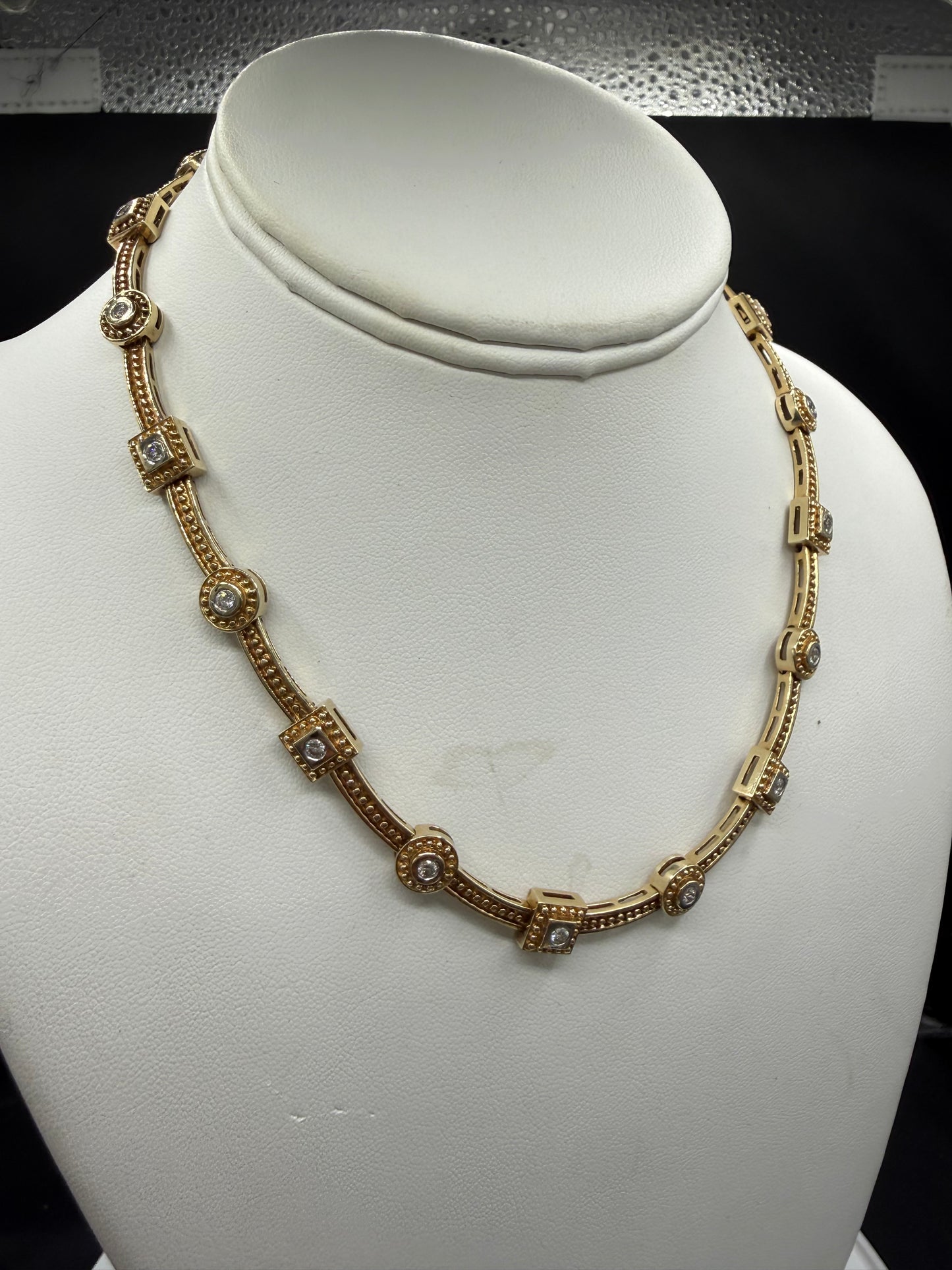 1.53 CT Natural Diamond Station Solid 14K Yellow Gold Necklace | 48.80 Grams | 16"