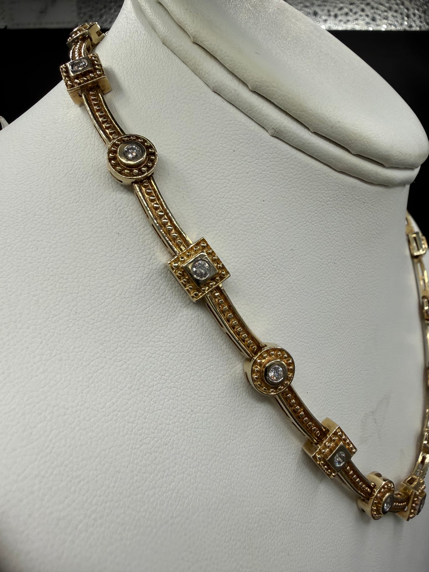 1.53 CT Natural Diamond Station Solid 14K Yellow Gold Necklace | 48.80 Grams | 16"