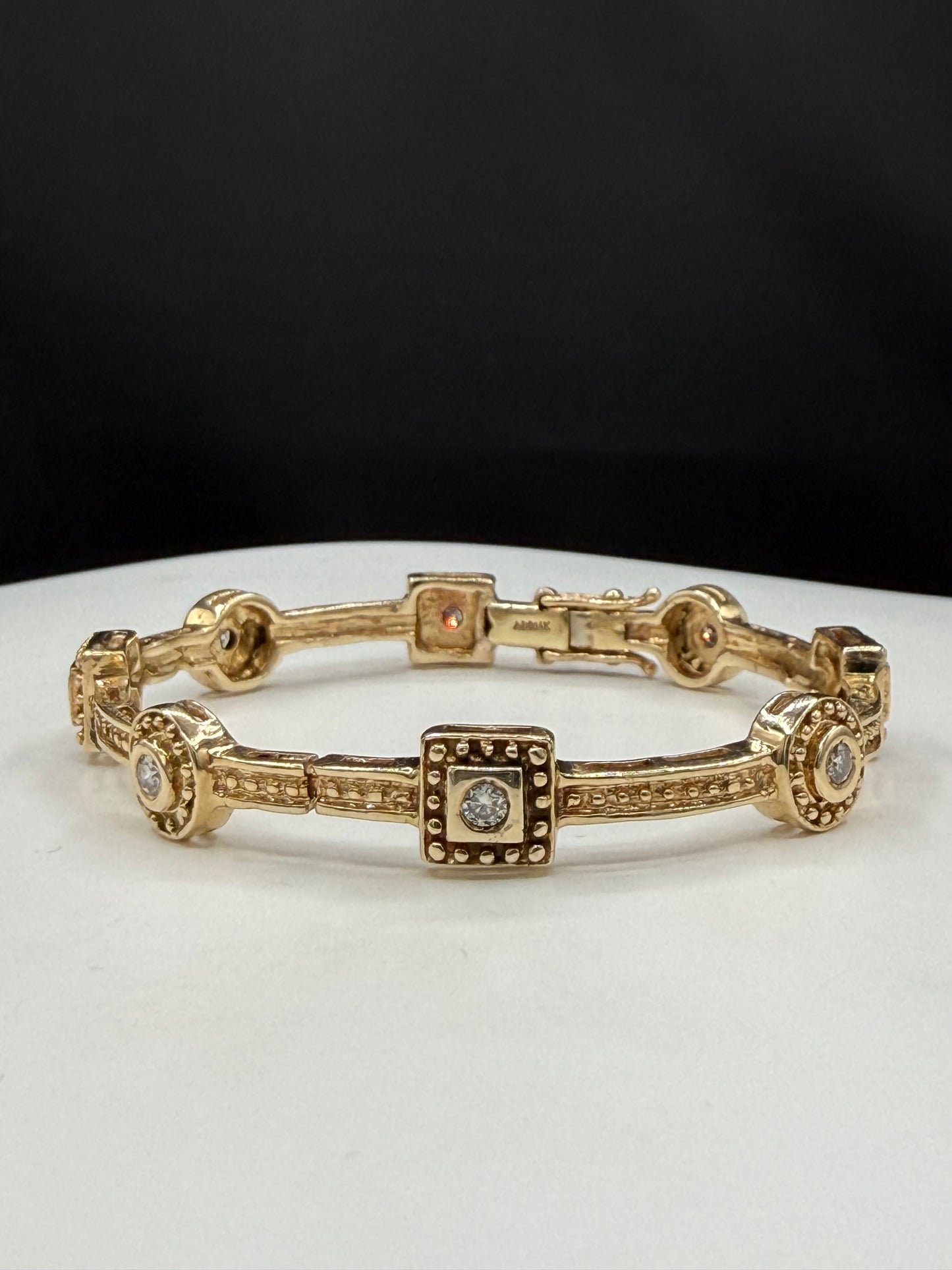 0.64 CT Natural Diamond Station Solid 14K Yellow Gold Bangle Bracelet 18.40 Grams | 6.25”