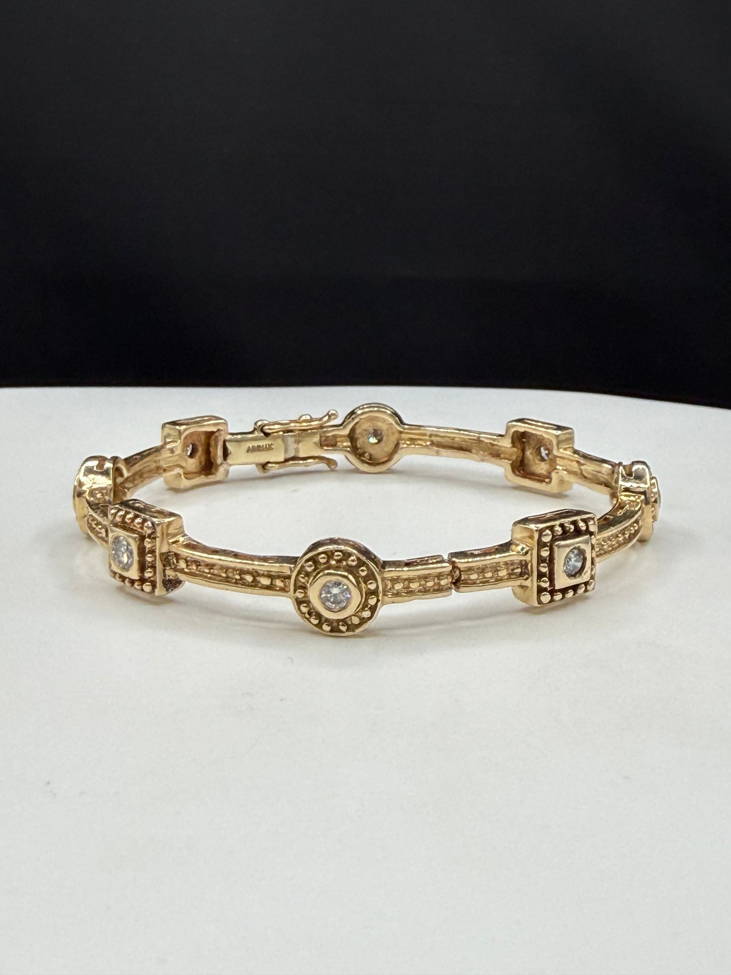 0.64 CT Natural Diamond Station Solid 14K Yellow Gold Bangle Bracelet 18.40 Grams | 6.25”