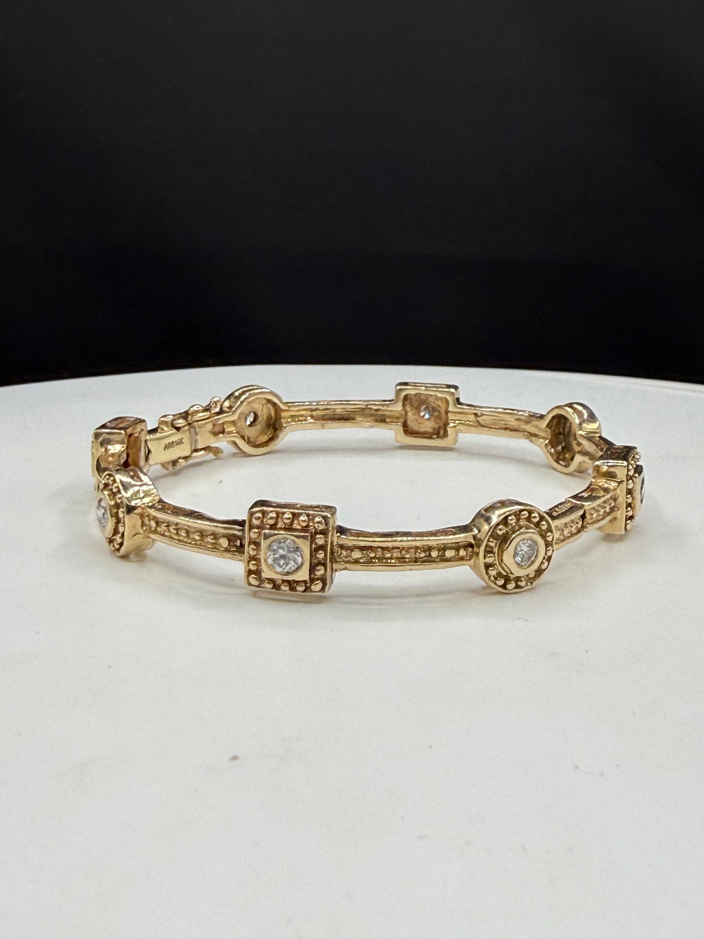 0.64 CT Natural Diamond Station Solid 14K Yellow Gold Bangle Bracelet 18.40 Grams | 6.25”