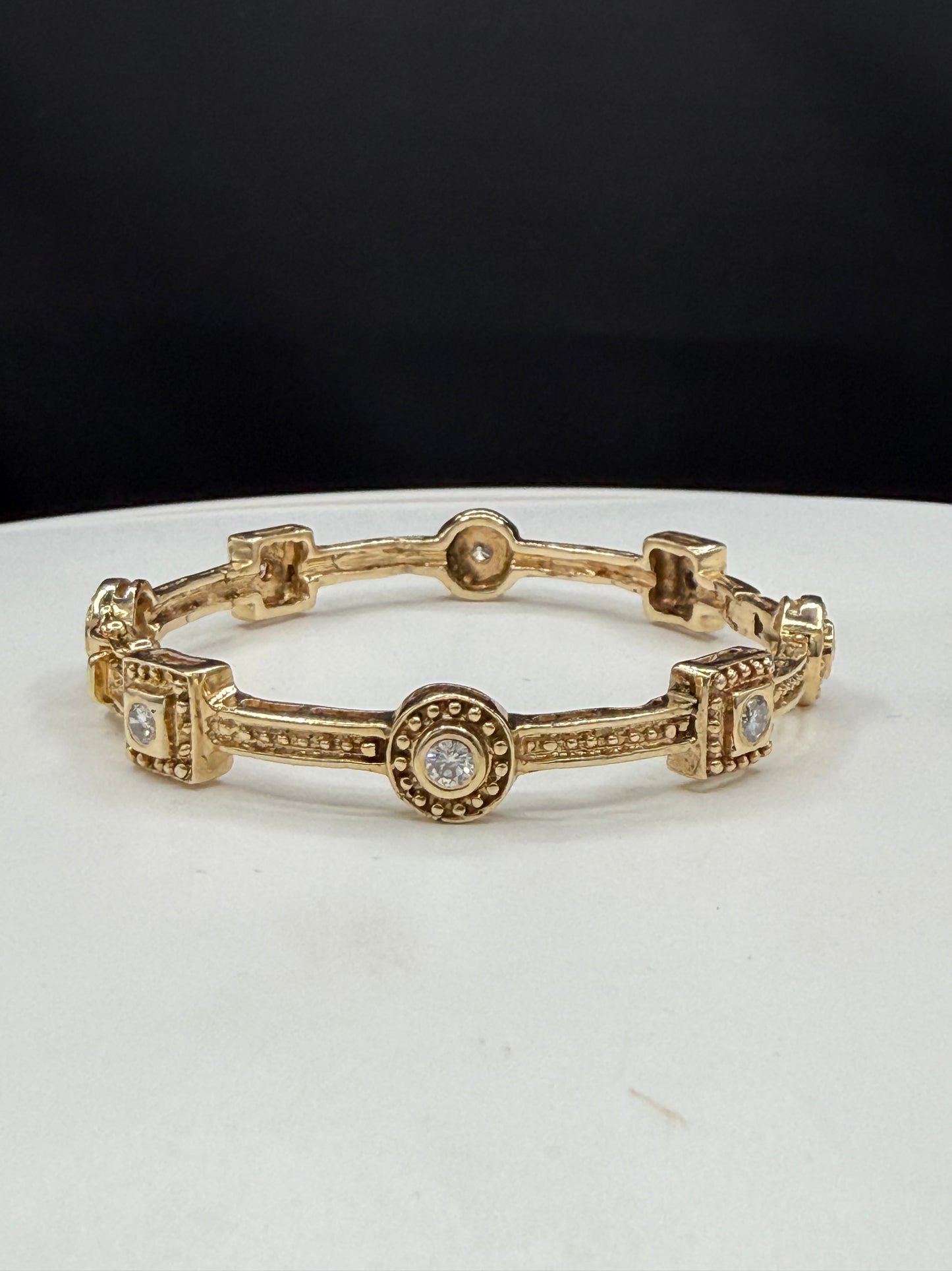 0.64 CT Natural Diamond Station Solid 14K Yellow Gold Bangle Bracelet 18.40 Grams | 6.25”