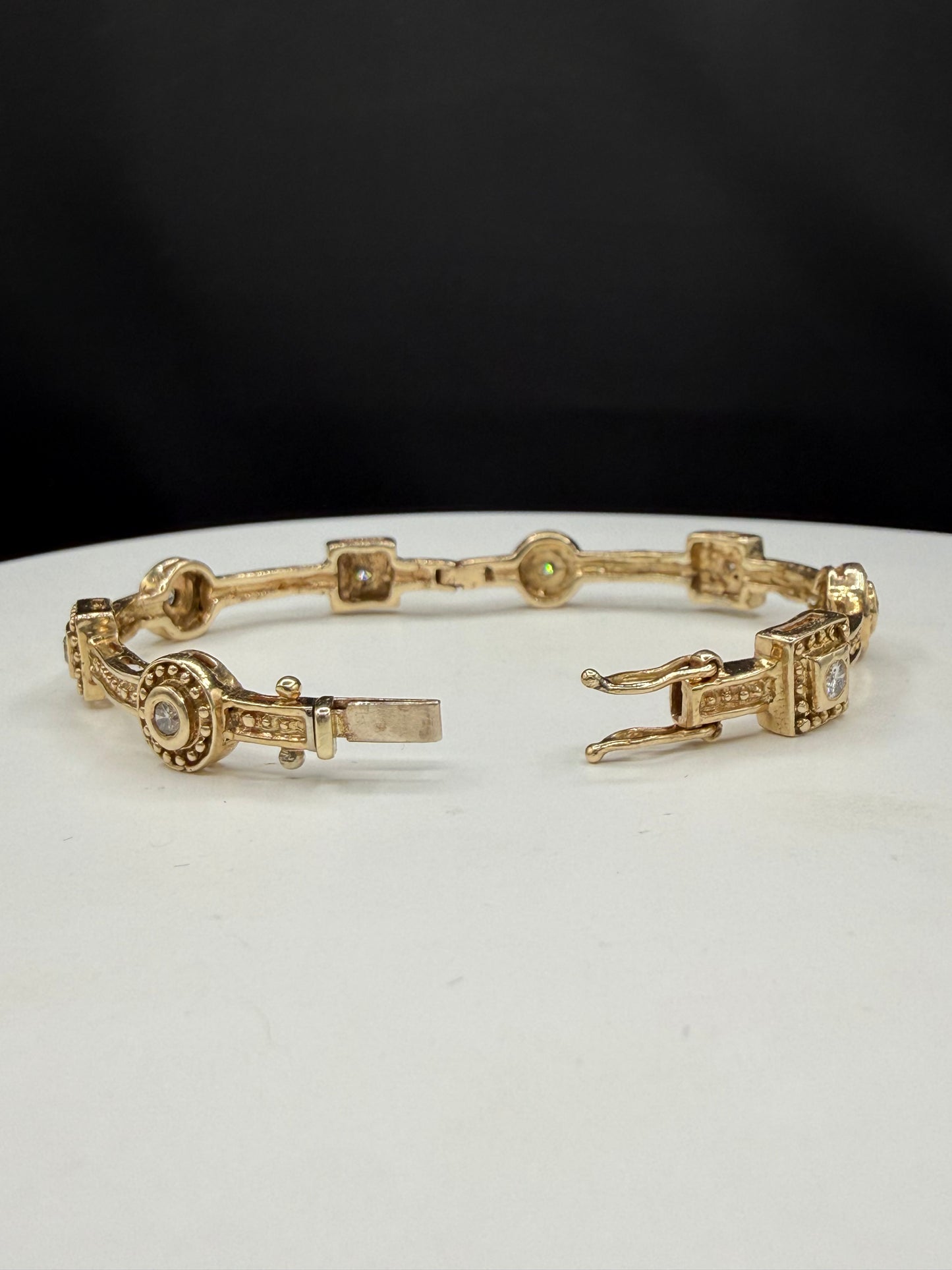 0.64 CT Natural Diamond Station Solid 14K Yellow Gold Bangle Bracelet 18.40 Grams | 6.25”