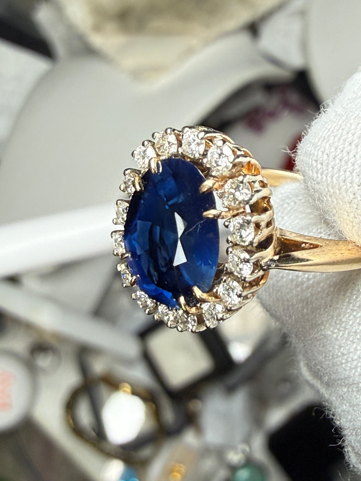 GIA Certified 3.40 Ct Natural Unheated Royal Sri Lankan Blue Sapphire & Diamond Halo Engagement Ring | 0.40 Ct Diamonds | Size 6.25
