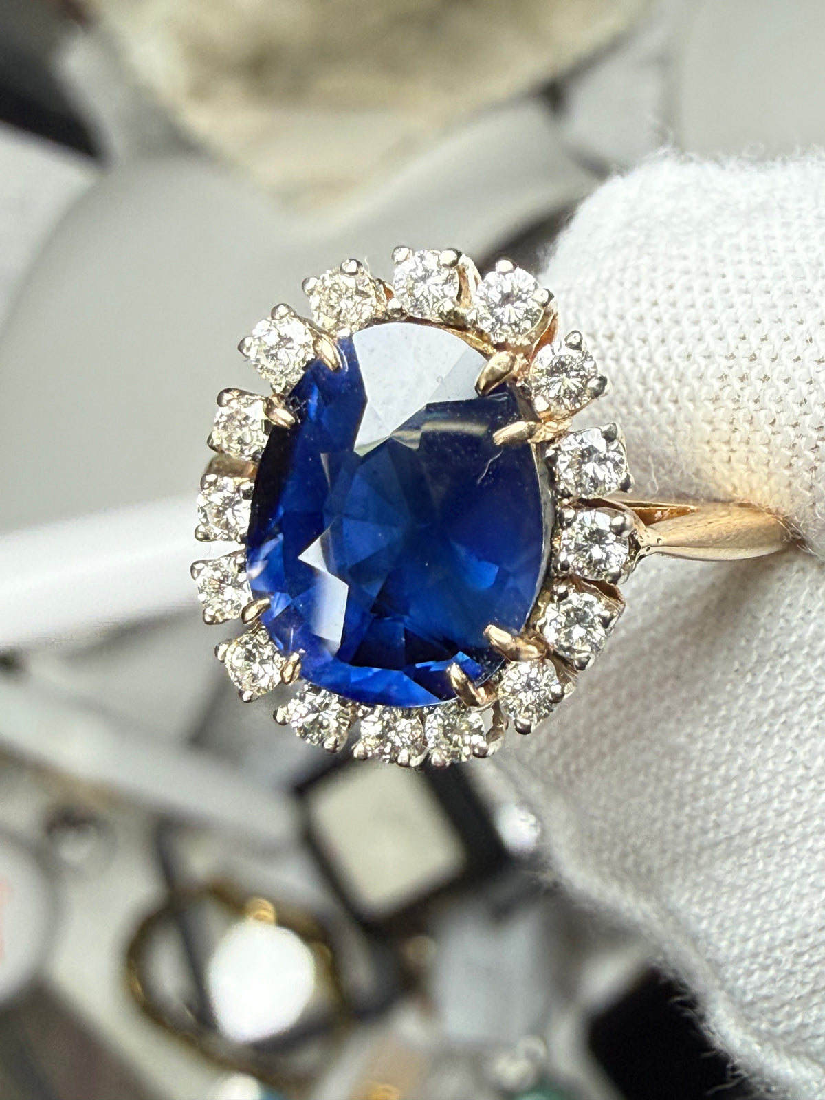 GIA Certified 3.40 Ct Natural Unheated Royal Sri Lankan Blue Sapphire & Diamond Halo Engagement Ring | 0.40 Ct Diamonds | Size 6.25